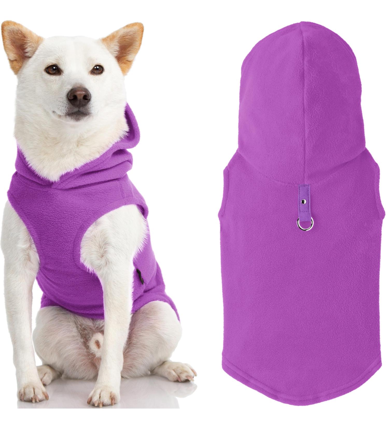 Gooby Fleece Vest with Hood for Small Dogs & Cats - XS Violet Fleece Jacket with Linen Ring - Buy Online on GoSupps.com