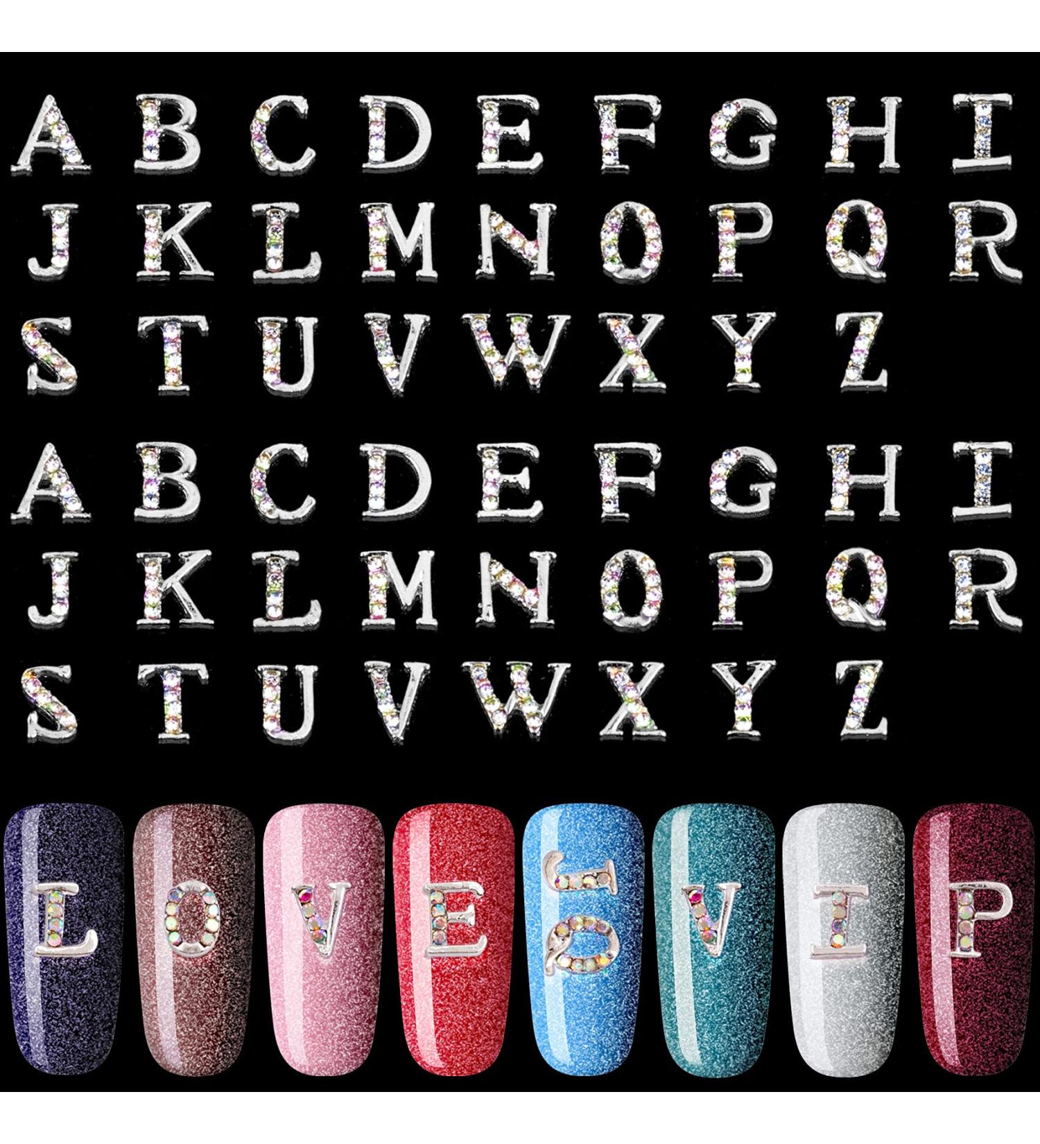 PAGOW Rhinestone Letters Nail Studs - 52Pcs Silver 3D Capital Alphabet Metal Art for DIY Manicure and Crafts - Buy Online on GoSupps.com