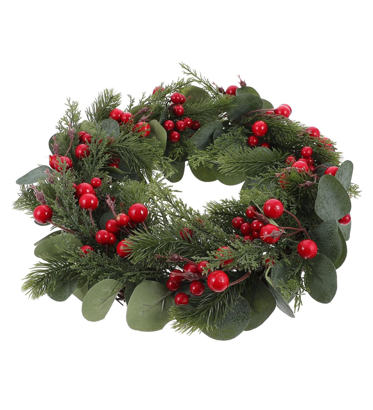 1pc Red eucalyptus wreath artificial berry garland round door sign christmas door wreath Wall Wreath seasonal candy decor Red Berry Leaf Pendant pe (plastic) American style - Buy Online on GoSupps.com