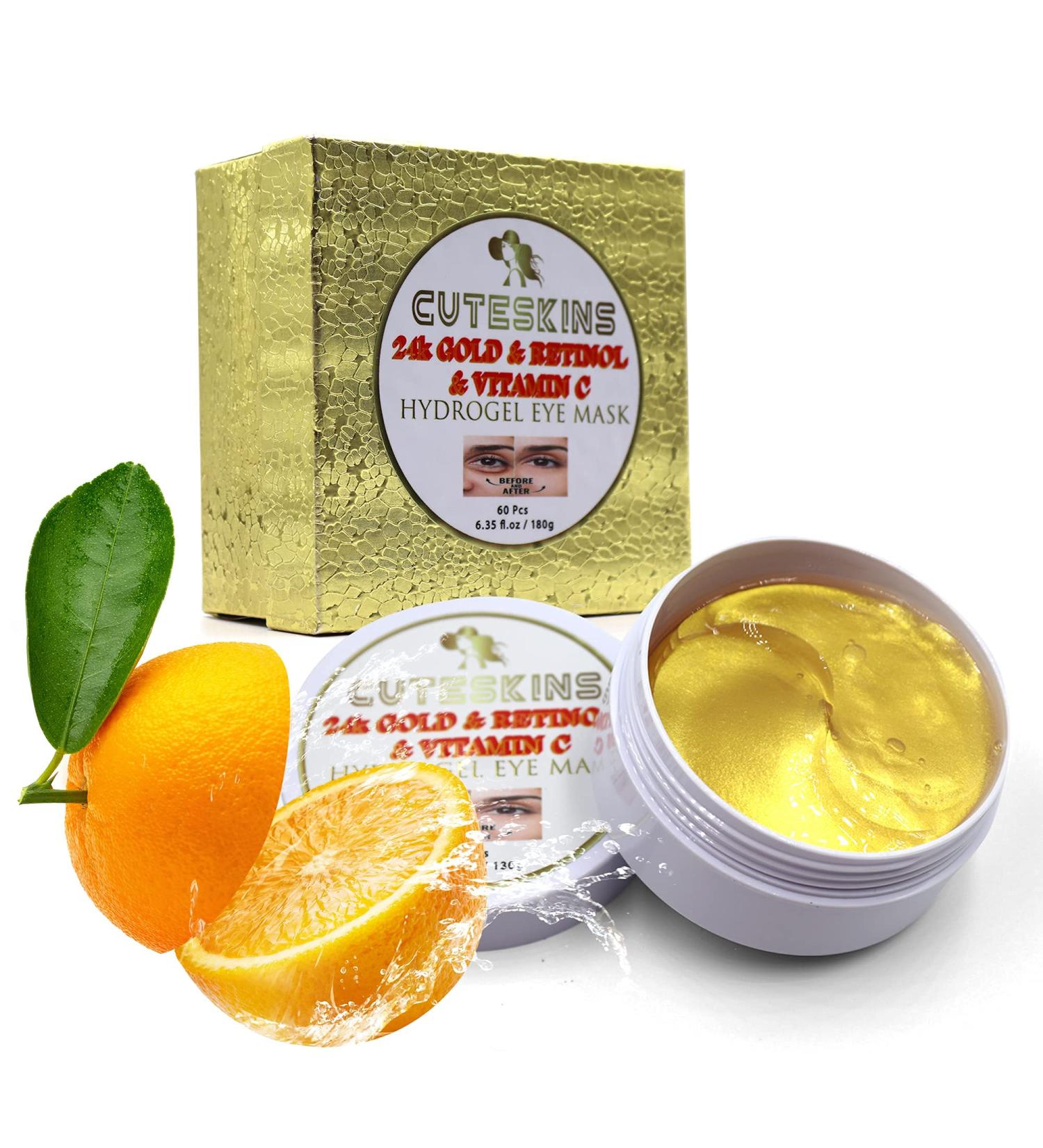 CUTESKINS 60 pcs Hydrogel Under Eye Patches with Collagen, 24K Gold, Vitamin C & Retinol - For Puffiness, Dark Circles, Fine Lines, Wrinkles & Anti-Aging - Buy Online on GoSupps.com