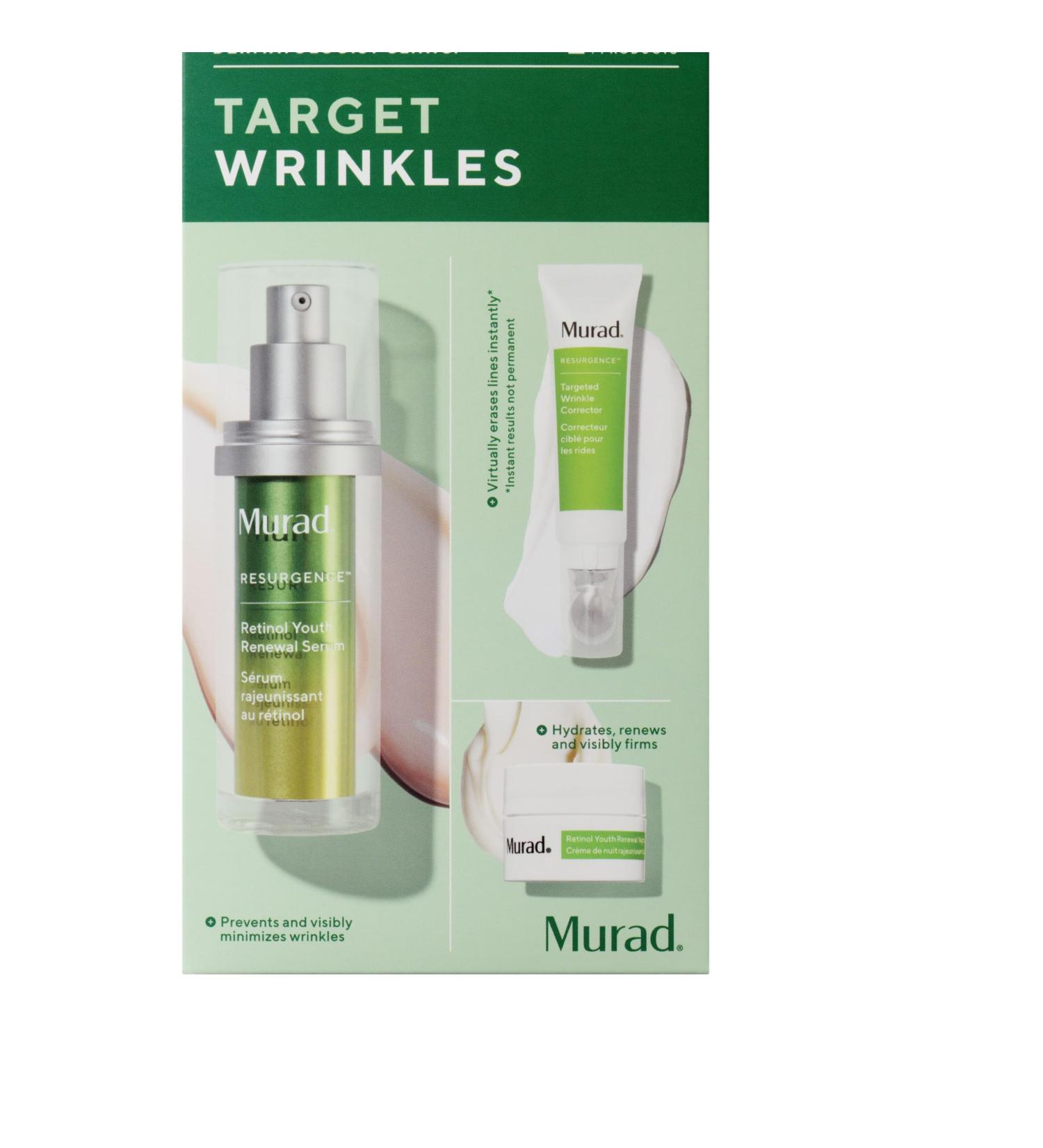 Murad Target Wrinkles (3 Piece Value Set) - Retinol Serum Targete Wrinkle Corrector Retinol Night Cream - Prevents and Visibly Minimizes Wrinkles While Hydrating and Firming Skin - Buy Online on GoSupps.com