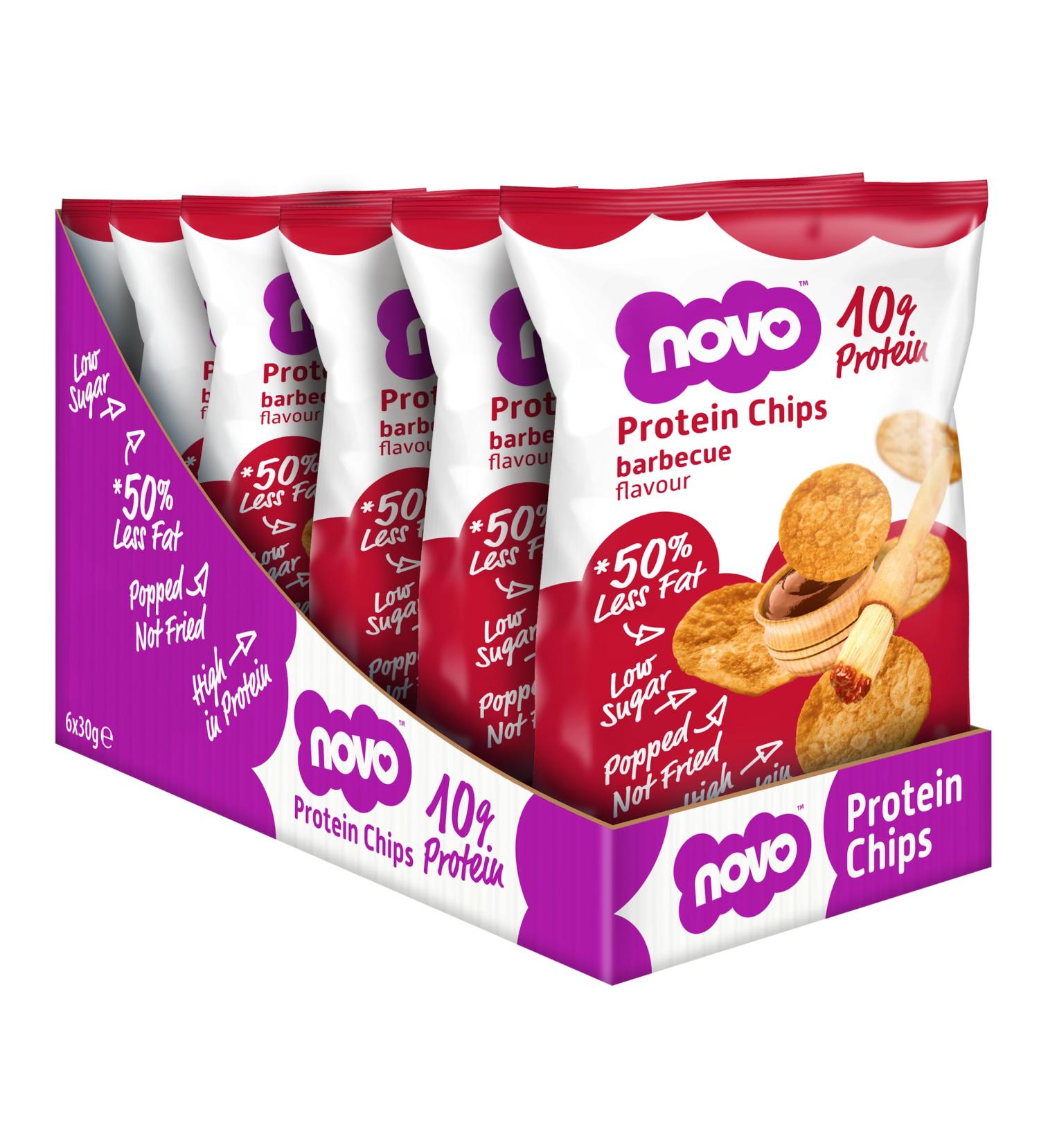 Novo Nutrition Protein Chips BBQ | Healthy High Protein Vegan Snack | Low Sugar & High Fiber | 6 x 30g Pack - Buy Online on GoSupps.com