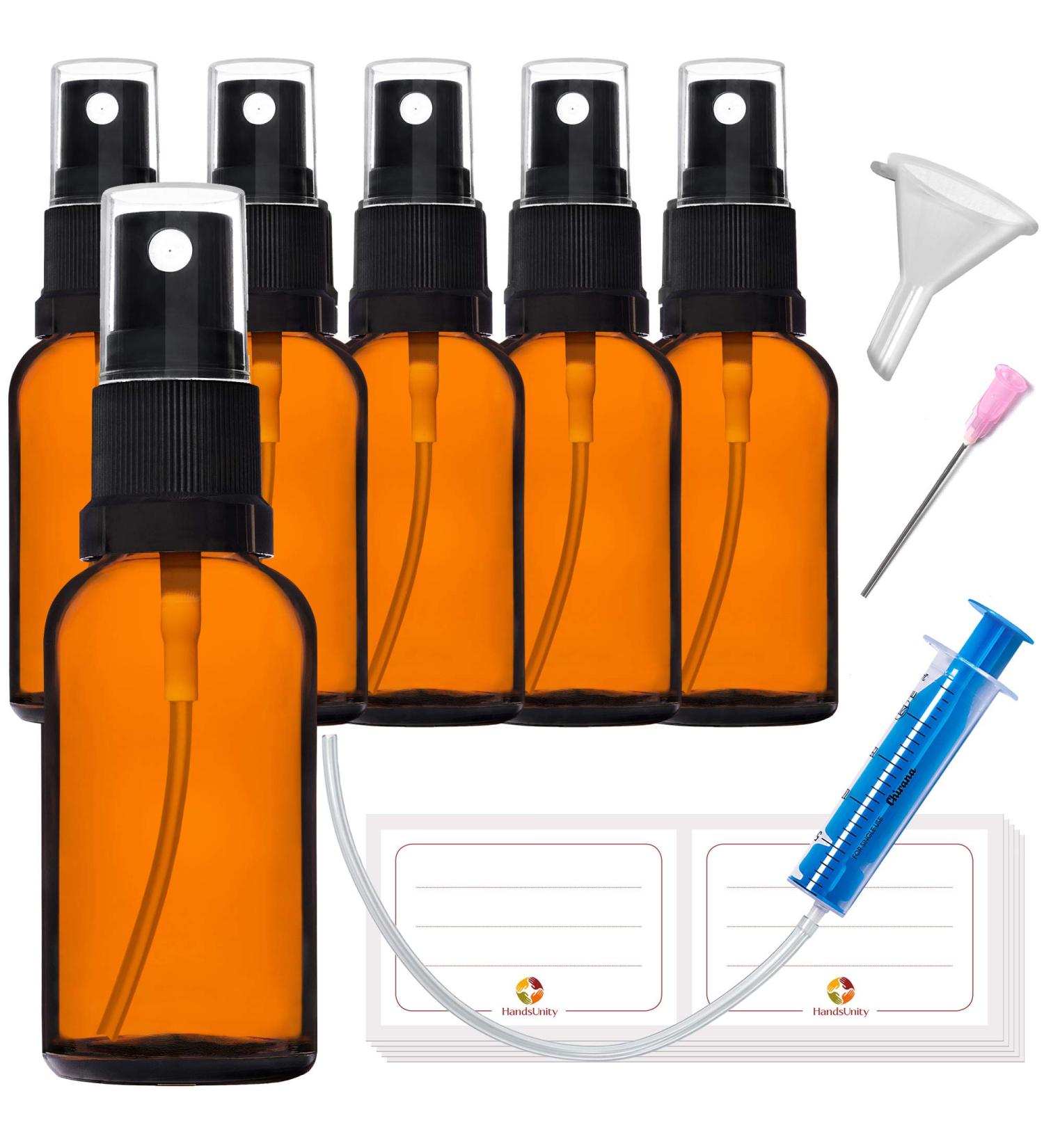 Handsunity 30ml Glass Spray Bottle Set - 6 Amber Pharmacy Bottles with Atomizers & 17 Accessories - Buy Online on GoSupps.com
