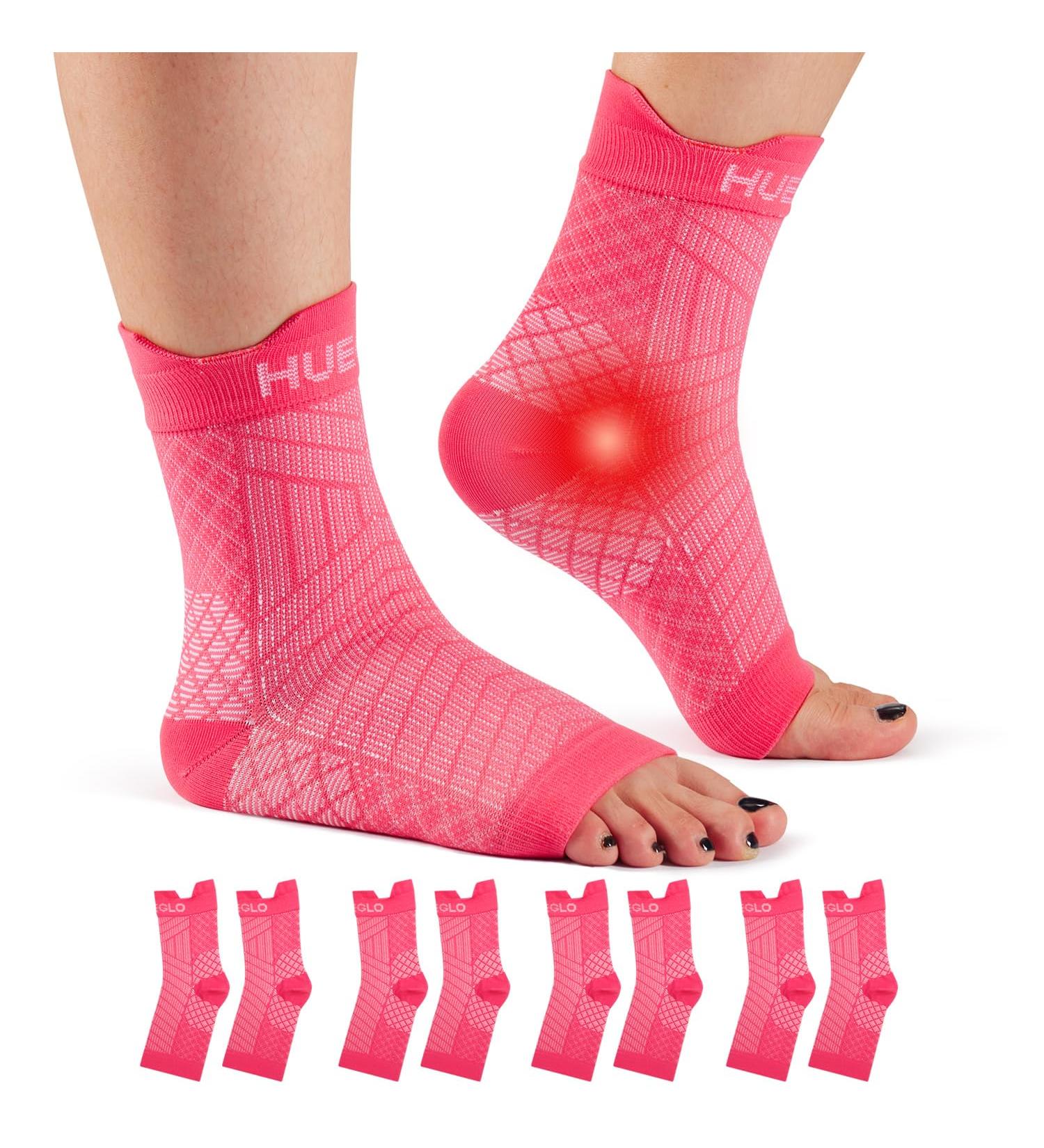 Hueglo 4 Pair Orthopedic Compression Socks - Ankle Bandage for Neuropathy Arthritis & Plantar Fasciitis - Sports Support & Pain Relief - Pink M - Buy Online on GoSupps.com