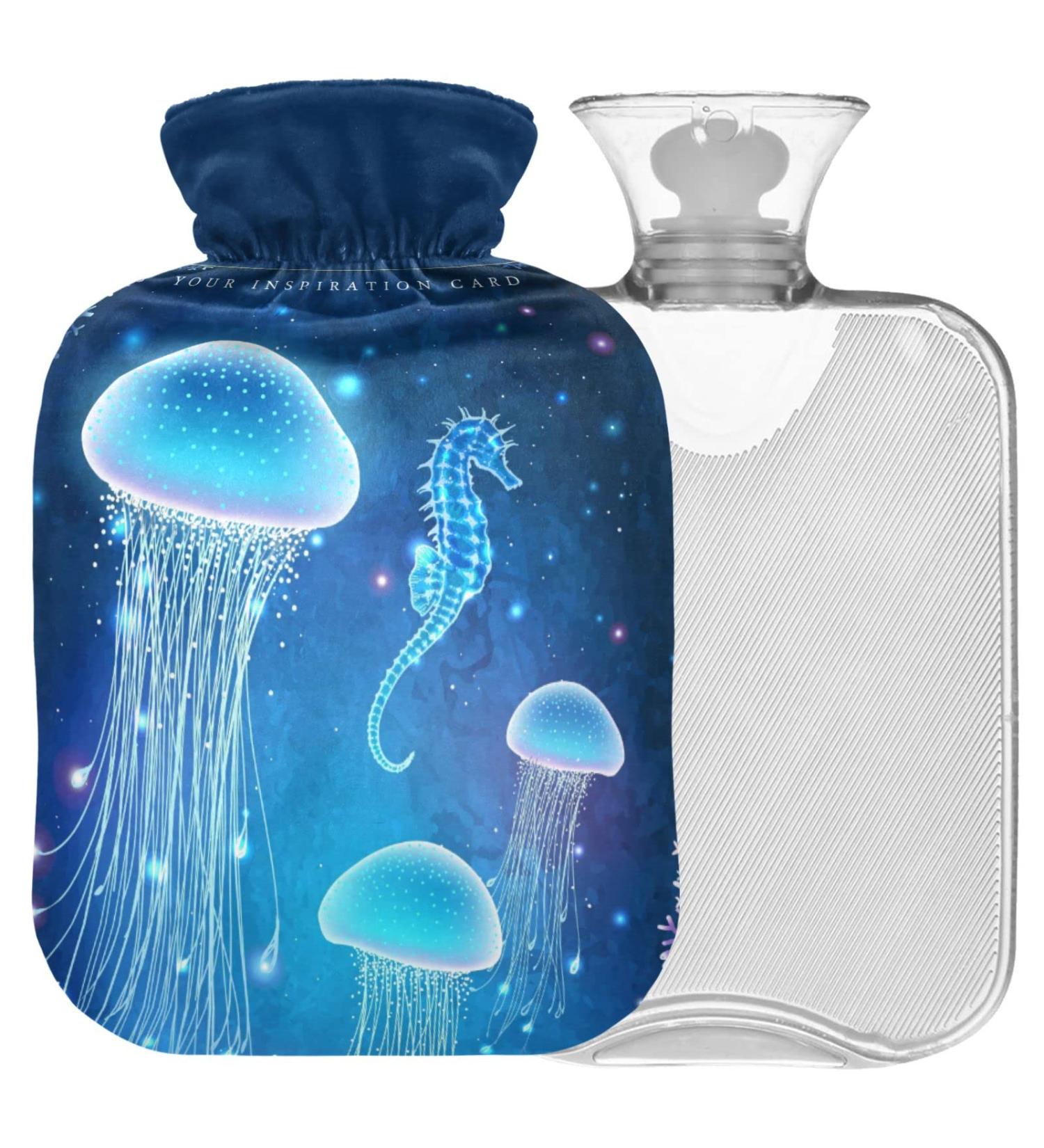 NAANLE Glowing Seepferdchen Hot Water Bottle - 2L Transparent Heat Bag for Pain Relief & Cold Therapy | Ideal for Hands & Feet - Buy Online on GoSupps.com