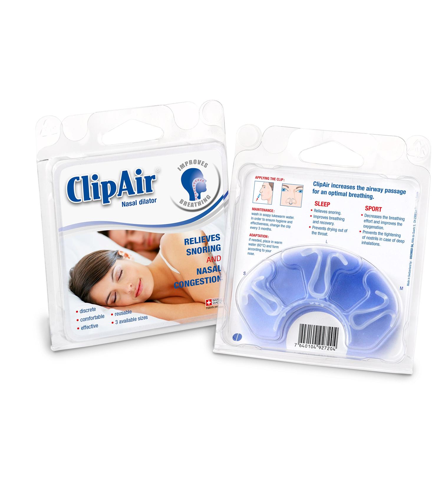 OSCIMED ClipAir Nasal Dilator: Anti-Snoring Snore Solution - BPA Free Sleep Aid for Breathing - S/M/L Pack - Buy Online on GoSupps.com
