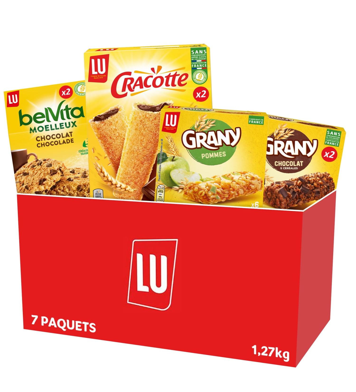 LU - The Small Breakfast Box - Belvita Fluffy Chocolate (x2) Grany Chocolate Bar (x2) Grany Apple Bar (x1) Chocolate Filled Cracot (x2) - Pack of 7 Packets 1.25 kg - Buy Online on GoSupps.com