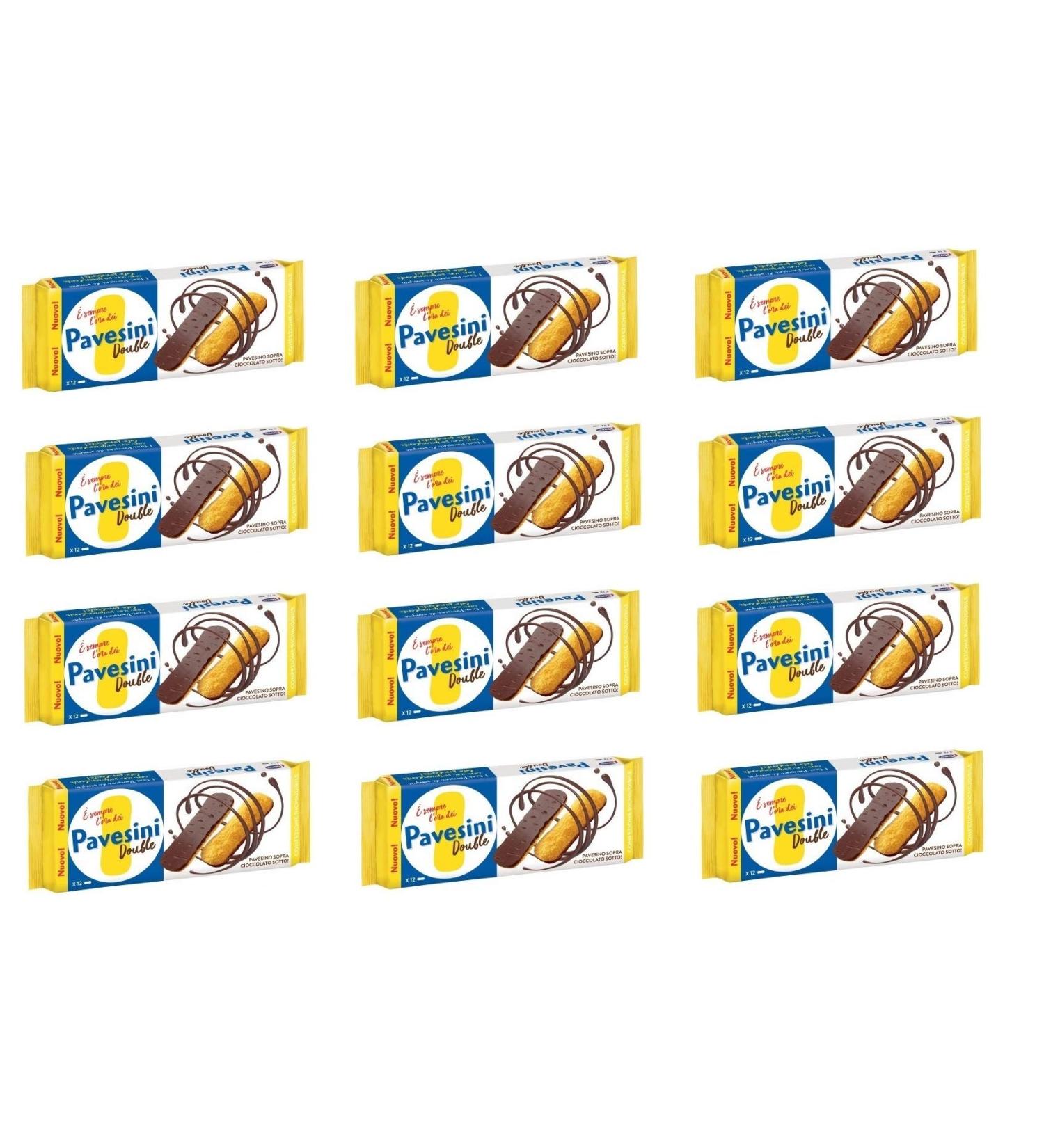 Pavesi Barilla Pavesi Pavesini Pack of 12 Double Egg Biscuits with Dark Chocolate Base 60g Italian Biscuits