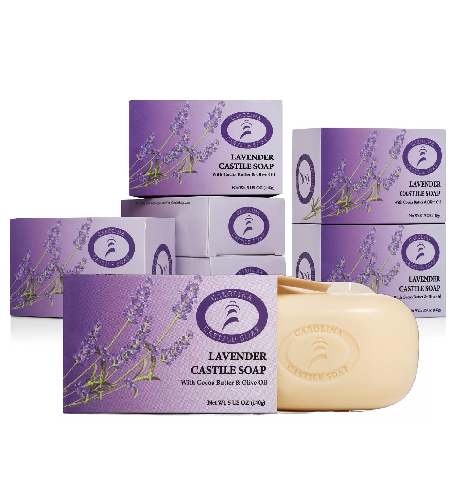 Carolina Castile Vegan Lavender Bar Soap - 6-Pack of Gentle, Hydrating Natural Soap with Organic Cocoa Butter and Olive Oil - 5 Oz. Each - Buy Online on GoSupps.com