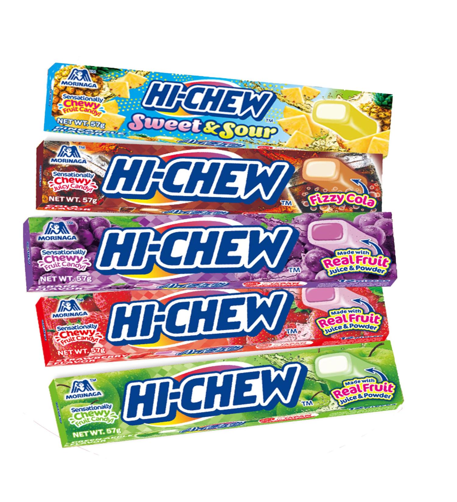 Hi Chew Japanese Candy Variety Pack (5 Assorted Flavours) | Sweet & Sour (Pineapple) Fizzy Cola Grape Strawberry Green Apple