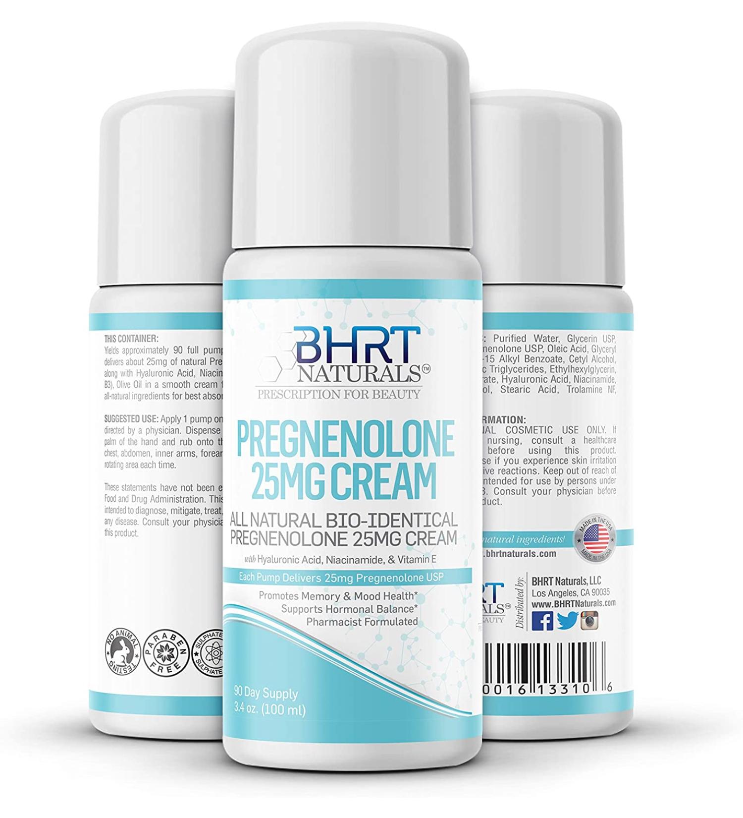 BHRT Naturals Pregnenolone Cream Supplement 25mg - 90 Day Supply