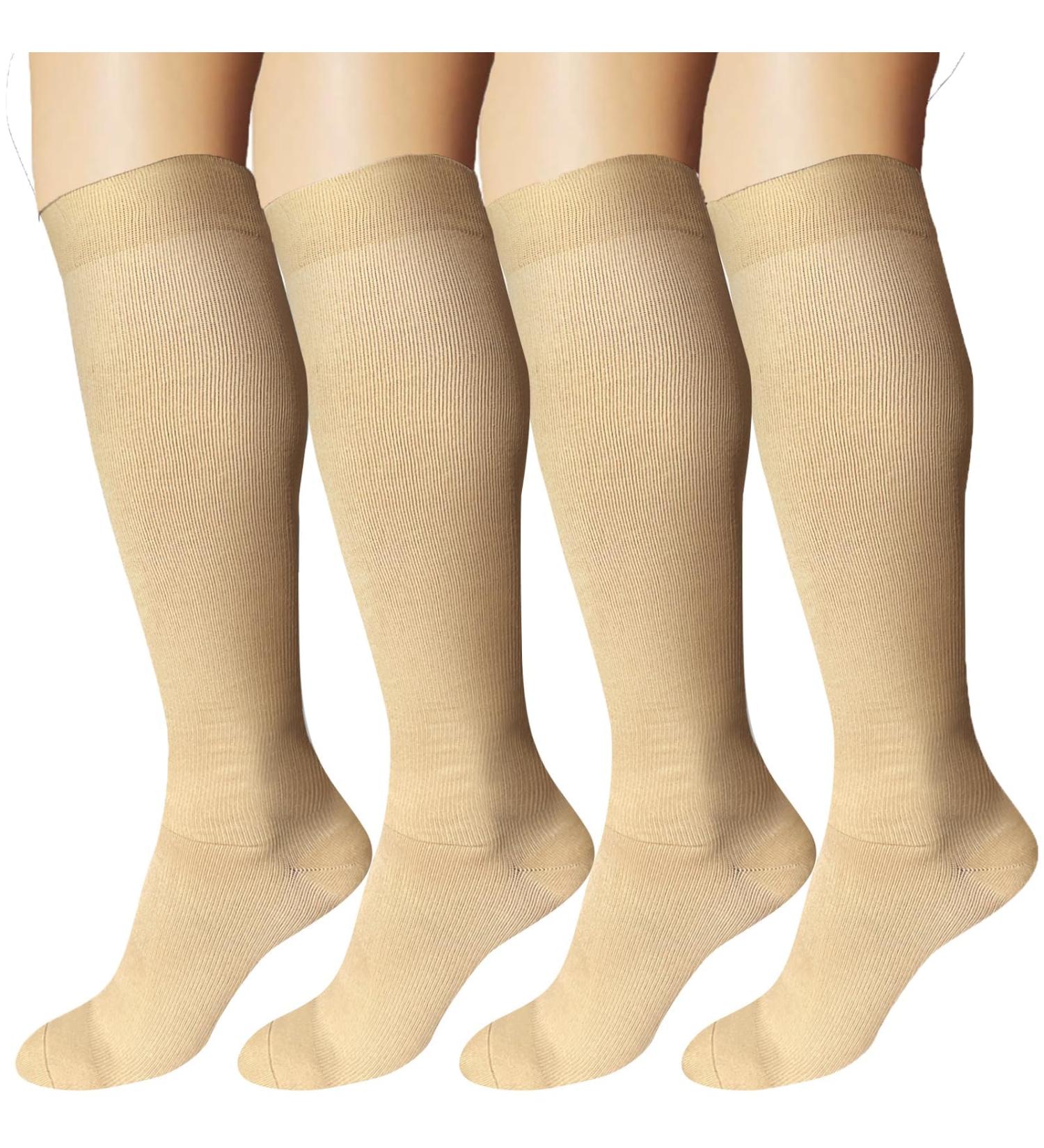Buy Ddobb Compression Stockings for Men & Women - 4 Pairs Support Socks for Travel Running & Cycling | S-M Skin Color - Buy Online on GoSupps.com