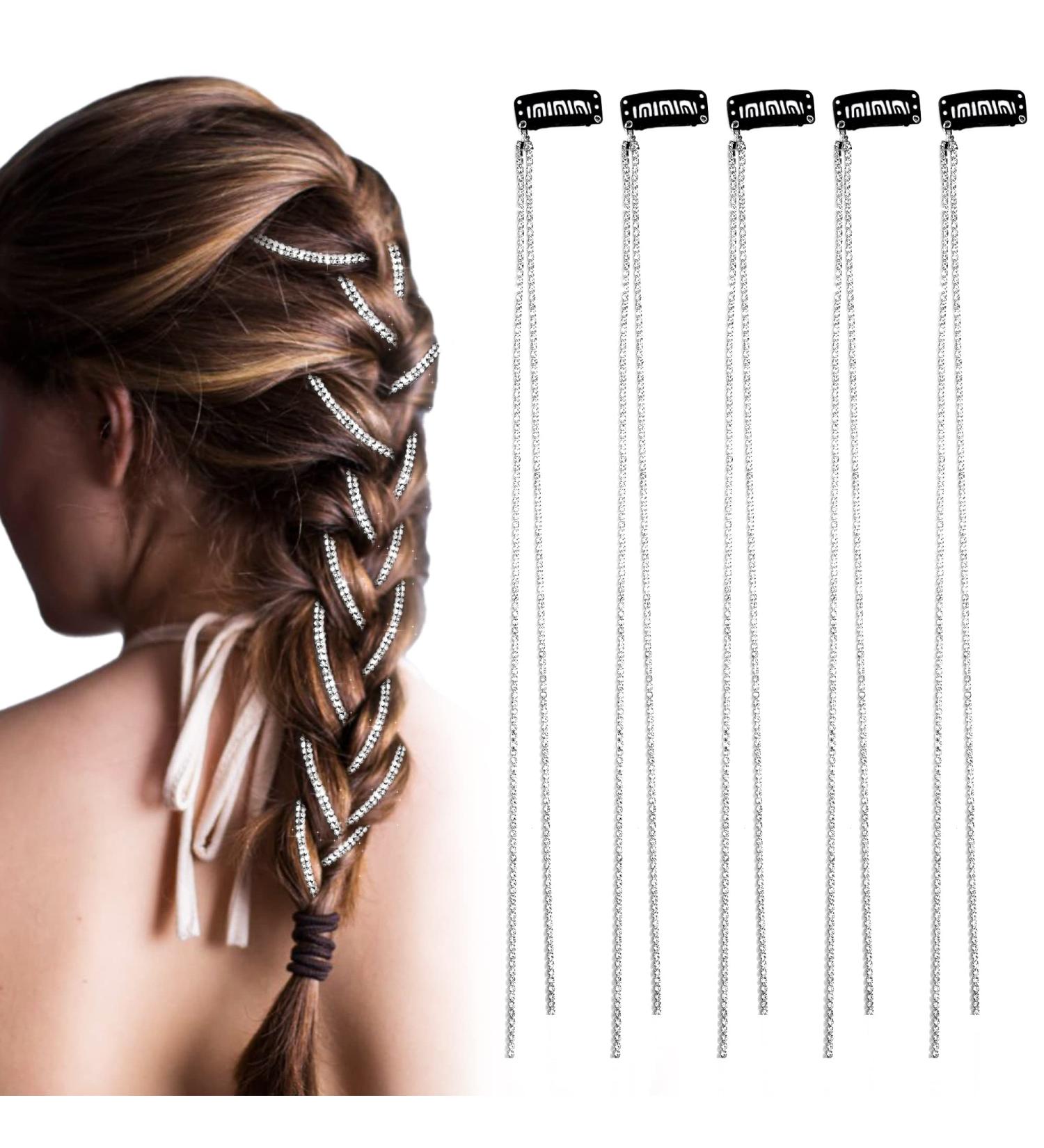 ORYOUGO 5 Piece Rhinestone Hair Chains - Punk Tassel Hair Clips with Bling Crystal Hair Extension - 20in Silver Headwear for Women Girls - Buy Online on GoSupps.com