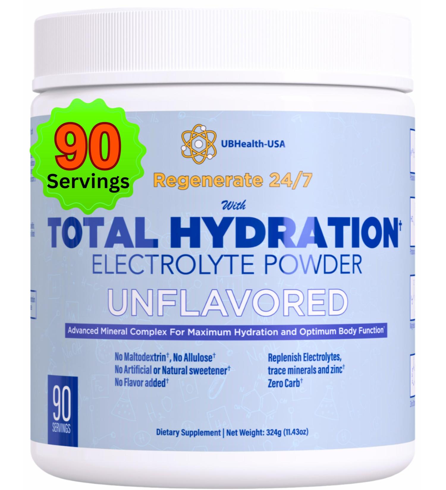 Total Hydration Electrolyte Replacement Mix - Unflavored Powder Supplement (90 Servings) with Potassium Magnesium Zinc & Pink Salt - No Sweeteners - Buy Online on GoSupps.com