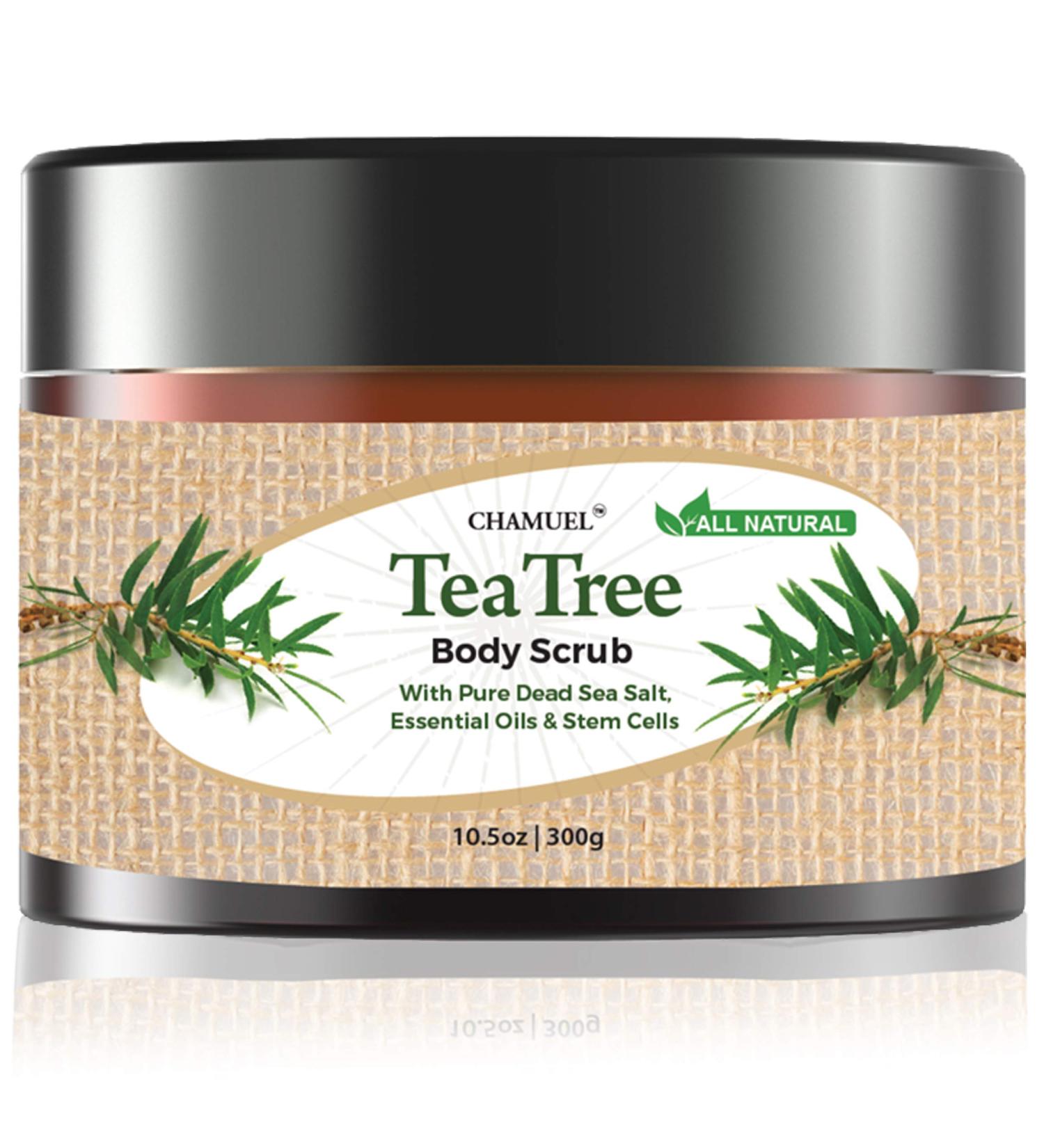 Chamuel Tea Tree Body & Foot Scrub - 100% Natural Exfoliating Scrub with Dead Sea Salt & Plant-based Stem Cells - Ginger & Essential Oils Blend for Rejuvenation & Soothing Dry Skin (15.1oz) - Buy Online on GoSupps.com