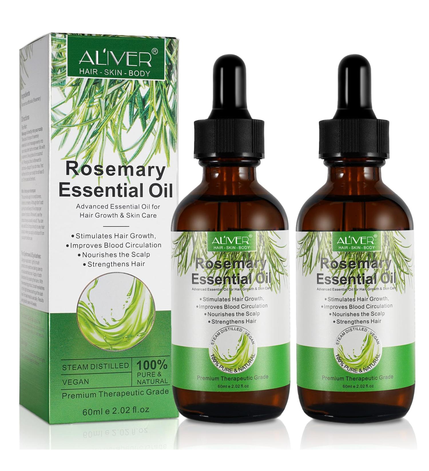 Organic Rosemary Oil for Hair Growth - 2x60ml Packs | Premium Natural Essential Oil for Thinner Dry & Damaged Hair - Buy Online on GoSupps.com