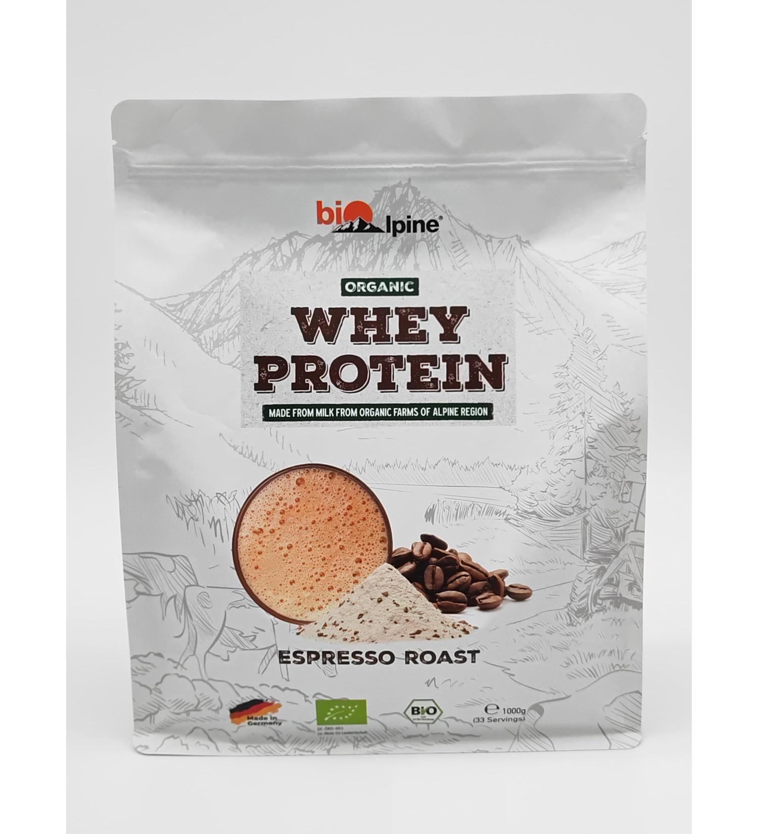  Bio alpine BioAlpine Organic Whey Protein Powder Espresso Roast Organic Made with Alpine Milk 1000g 33 Servings - Buy Online on GoSupps.com