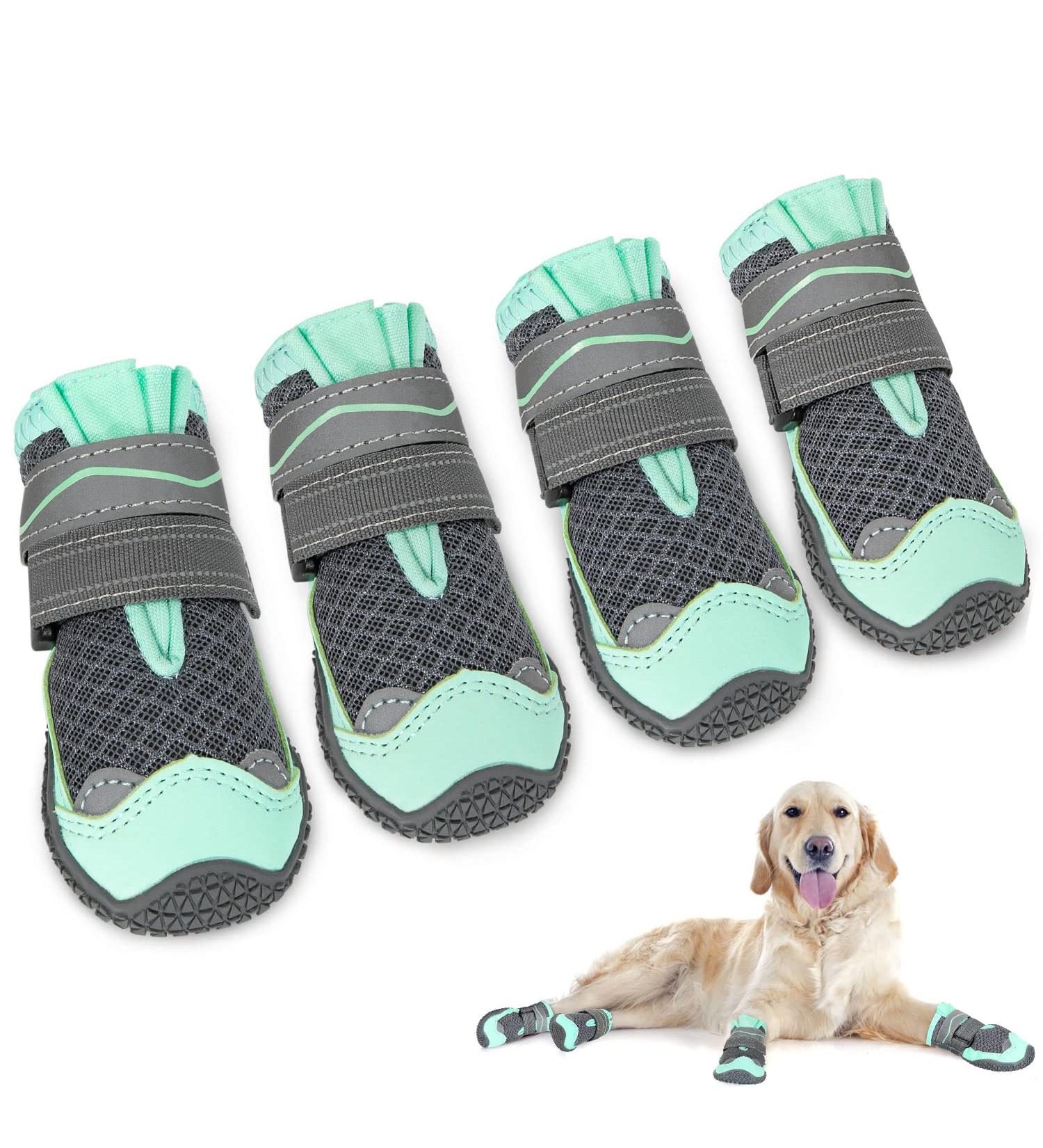 Slowton Dog Shoes - Breathable Paw Protection Non-Slip Sole & Adjustable Reflective Velcro Boots for Small Medium & Large Dogs - Size 7 E. Gr n-Atmosphere (4 Pack) - Buy Online on GoSupps.com