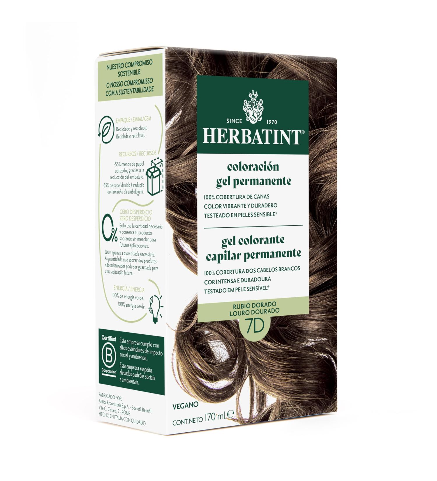  Herbatint Herbatint 7D Golden Blonde Permanent Hair Gel 170 ml ammonia-free optimal gray coverage with 8 organic extracts for long-lasting and soft color - Buy Online on GoSupps.com