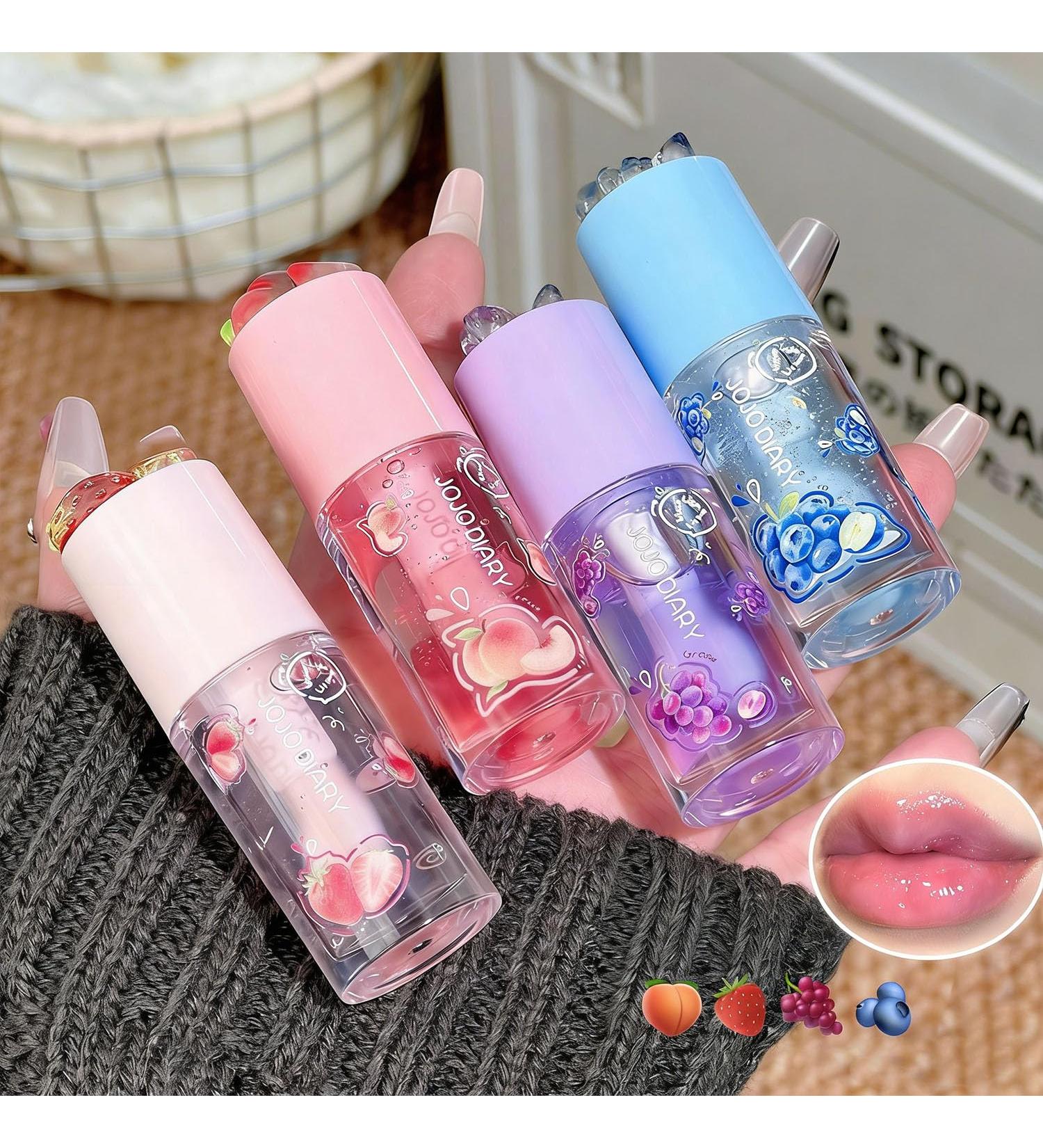 Lot de 4 flacons d'huile l vres hydratante avec gla age aux fruits gloss l vres hydratant saveur de fruit baume l vres longue dur e et kit de soin des l vres pour filles - Buy Online on GoSupps.com