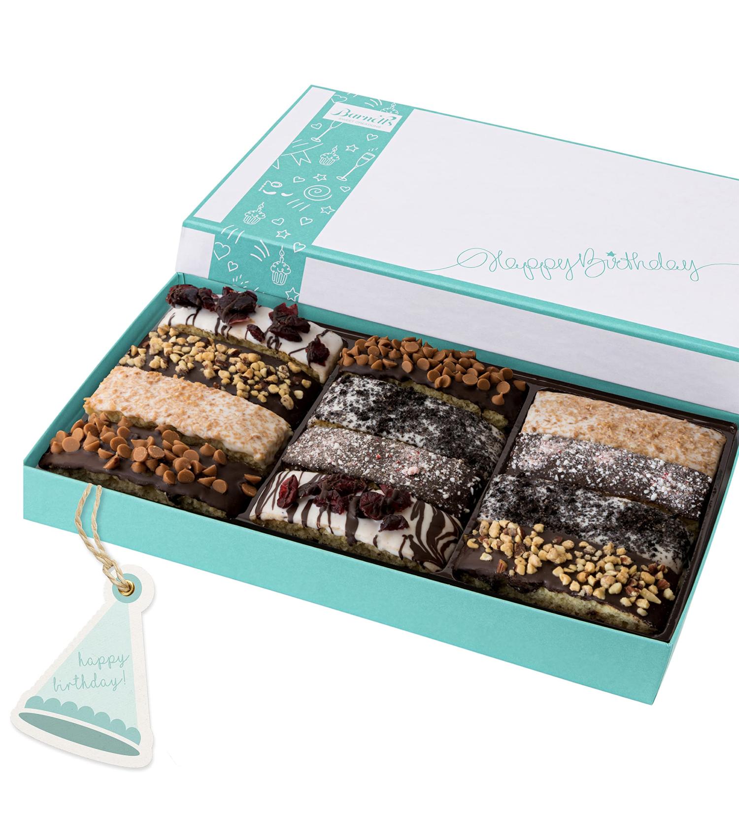 Barnett's Birthday Chocolate Biscotti Gift Basket - Gourmet Italian Cookies for Him & Her - Unique Flavors - Perfect Birthday Cake Box for Husband, Wife, Mom, Dad, Boyfriend, Girlfriend - Buy Online on GoSupps.com