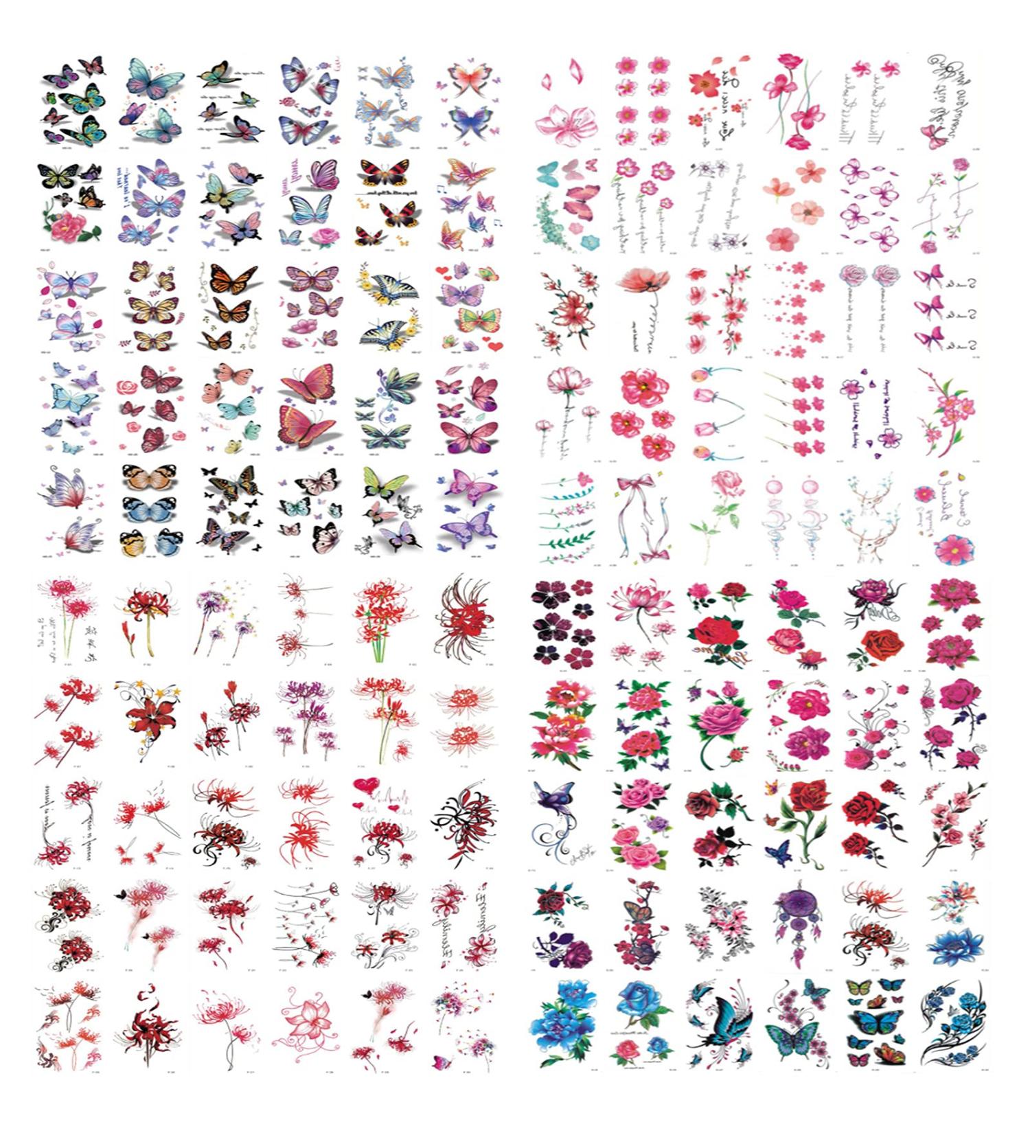 Gireatick 120pcs Temporary Tattoos Butterfly Flower Stickers for Body Art - Colorful Watercolor Rose Peony Peach Blossoms Fake Tattoos for Women - Buy Online on GoSupps.com