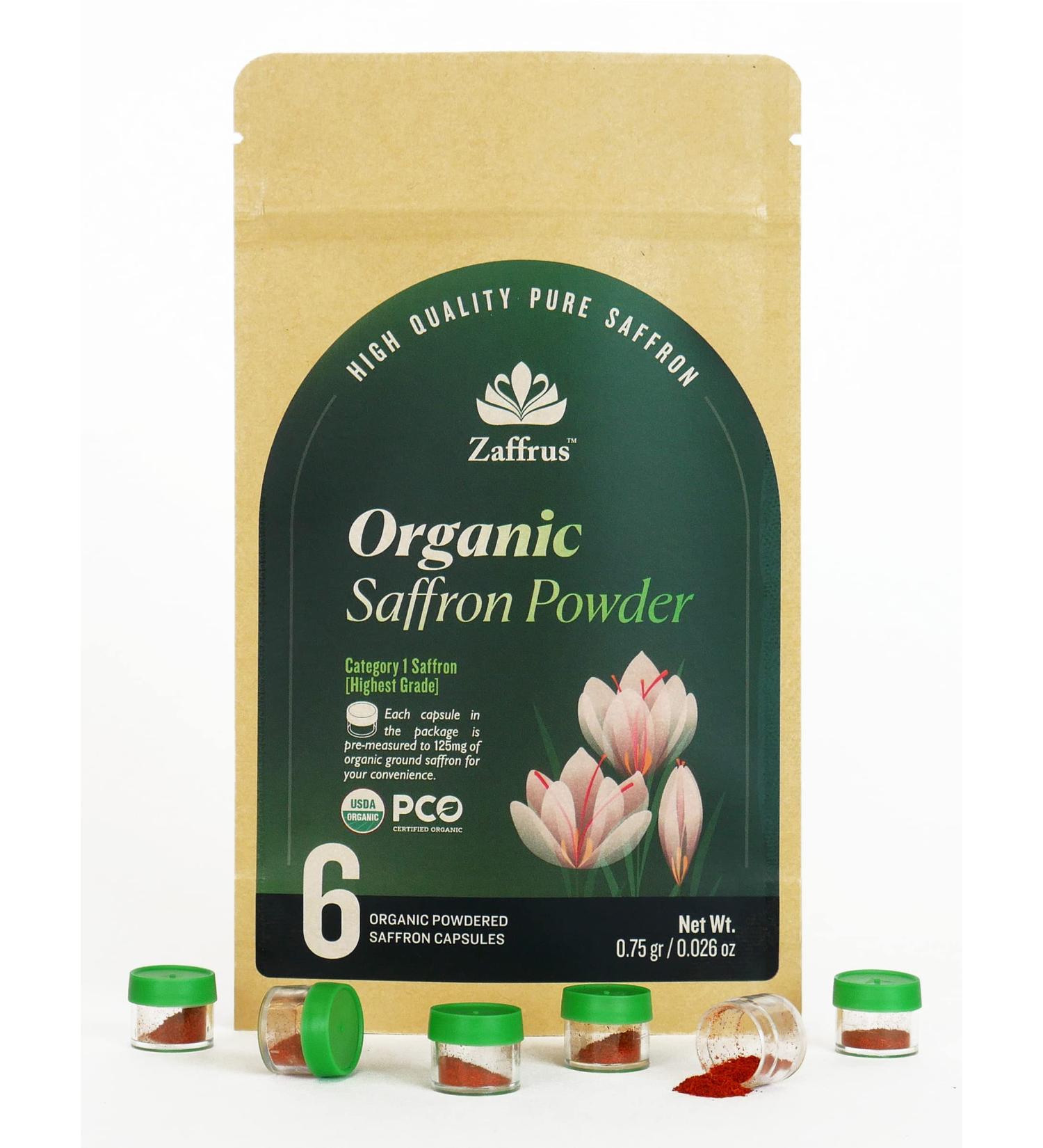 Certified Organic Premium Saffron Powder for Cooking - 6 Pack (0.75g/0.026oz) for Saffron Rice, Paella, Risotto, Soup, Desserts & Teas - Buy Online on GoSupps.com