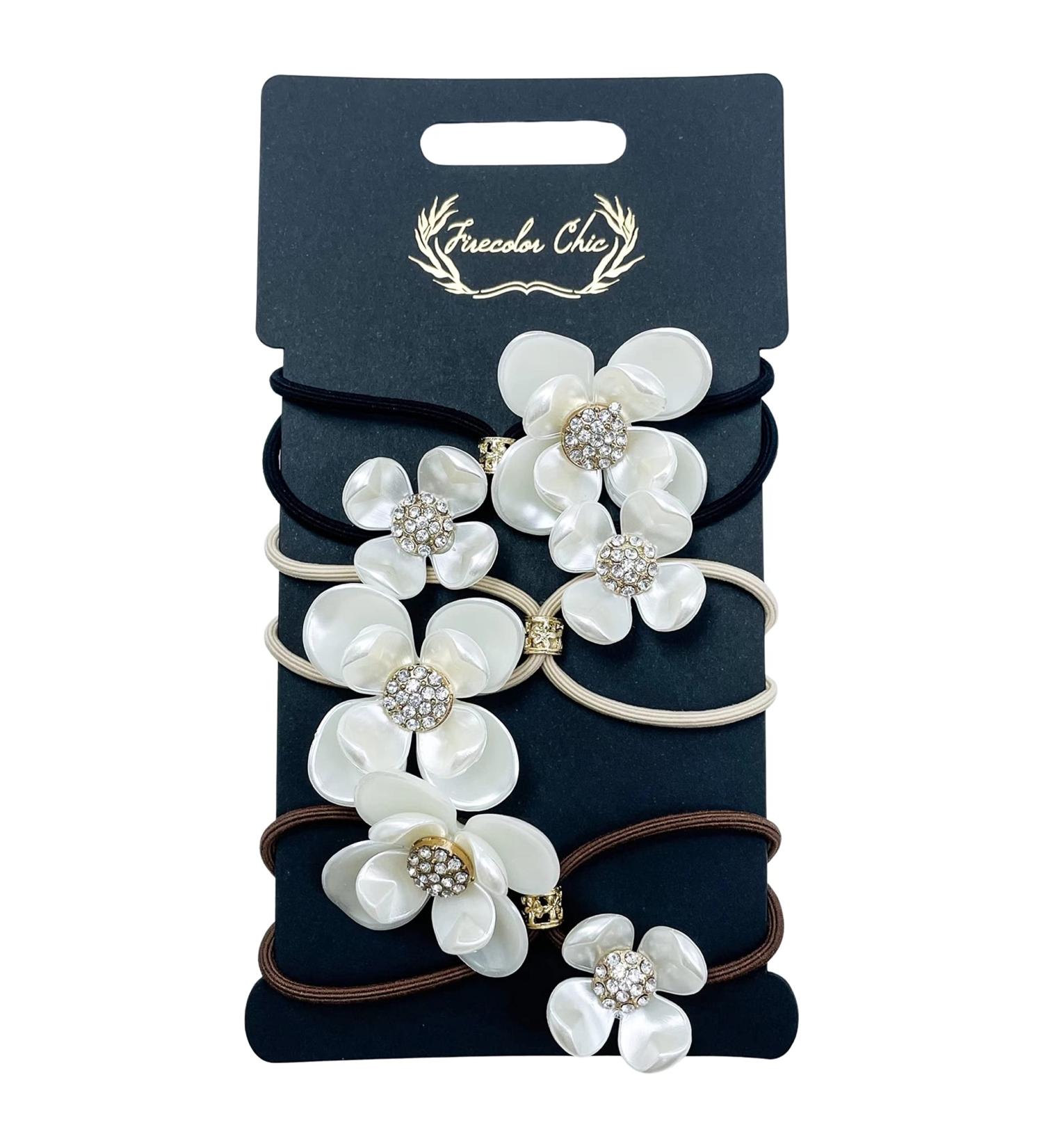 Firecolor Chic Crystal Rhinestone Hair Ties Set with Faux Pearl - 3Pcs Ponytail Holders for Women and Girls (DD10) - Buy Online on GoSupps.com