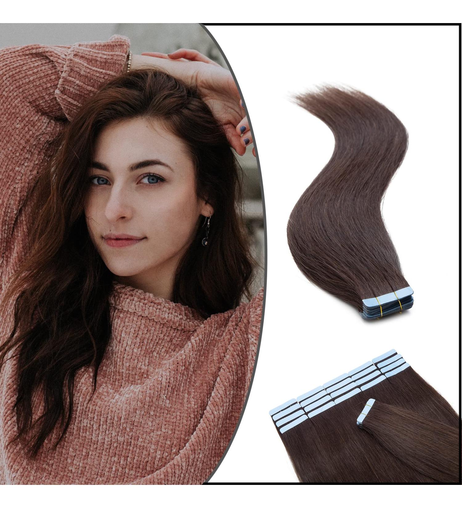Elailite Tape in Human Hair Extensions - 20 Pieces 40cm Straight 50g #02 Dark Brown - International Shipping Available - Buy Online on GoSupps.com