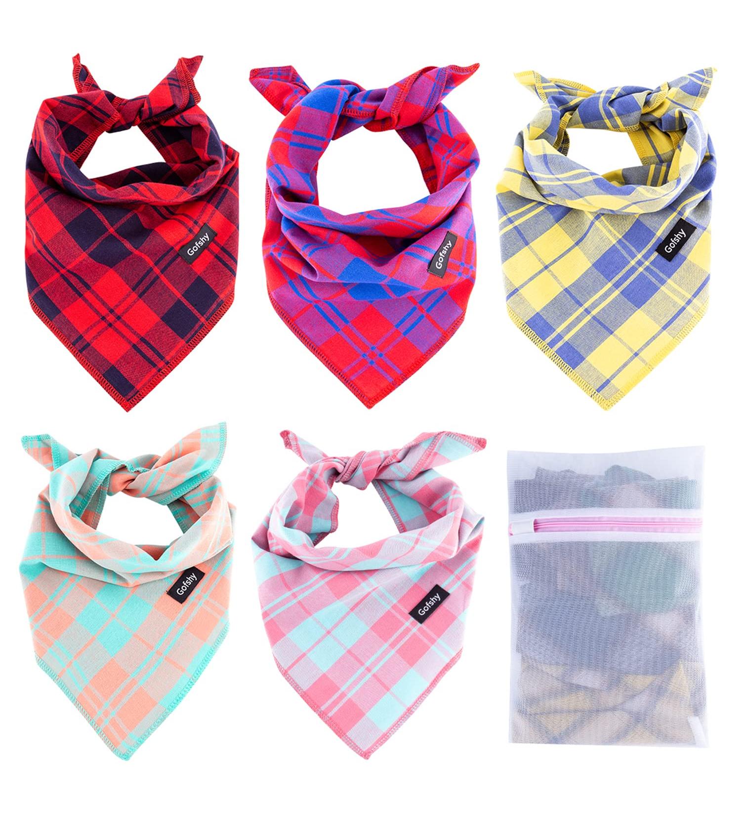 Gofshy Christmas Dog Bandanas - 5PCS Vibrant Plaid Adjustable Scarf Set for Small Medium Large Dogs and Cats (Medium, Bright Colors) - Buy Online on GoSupps.com