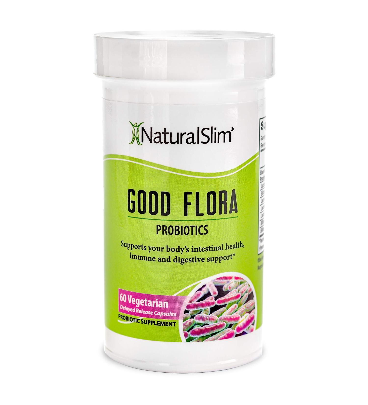 NaturalSlim Good Flora Probiotics | Digestive Health & Immune Support | 7 Strains, L. Acidophilus | Gluten Free - 60 Capsules - Buy Online on GoSupps.com