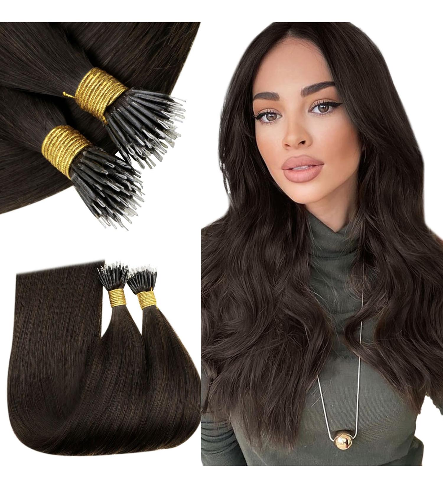 RUNATURE Darkest Brown Nano Hair Extensions 12 Inch 40 Gram - Real Human Hair Nano Ring Extensions (#2) - Buy Online on GoSupps.com