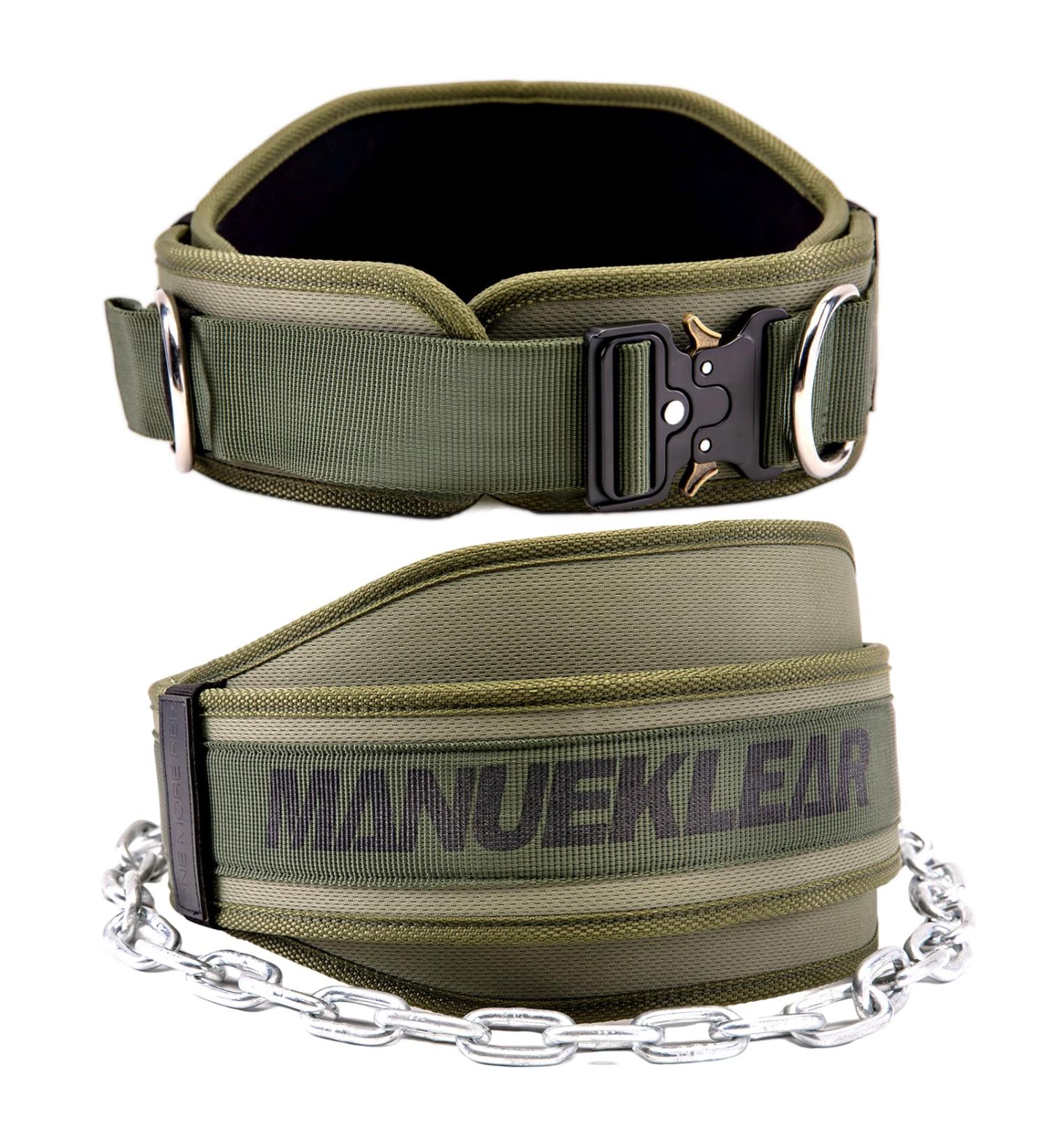 Manueklear DIP Belt for Men & Women - Double Layer Weight Lifting Belt with Chain & Carabiner | Olive Green Weight Belt for Bodybuilding & Strength Training - Buy Online on GoSupps.com