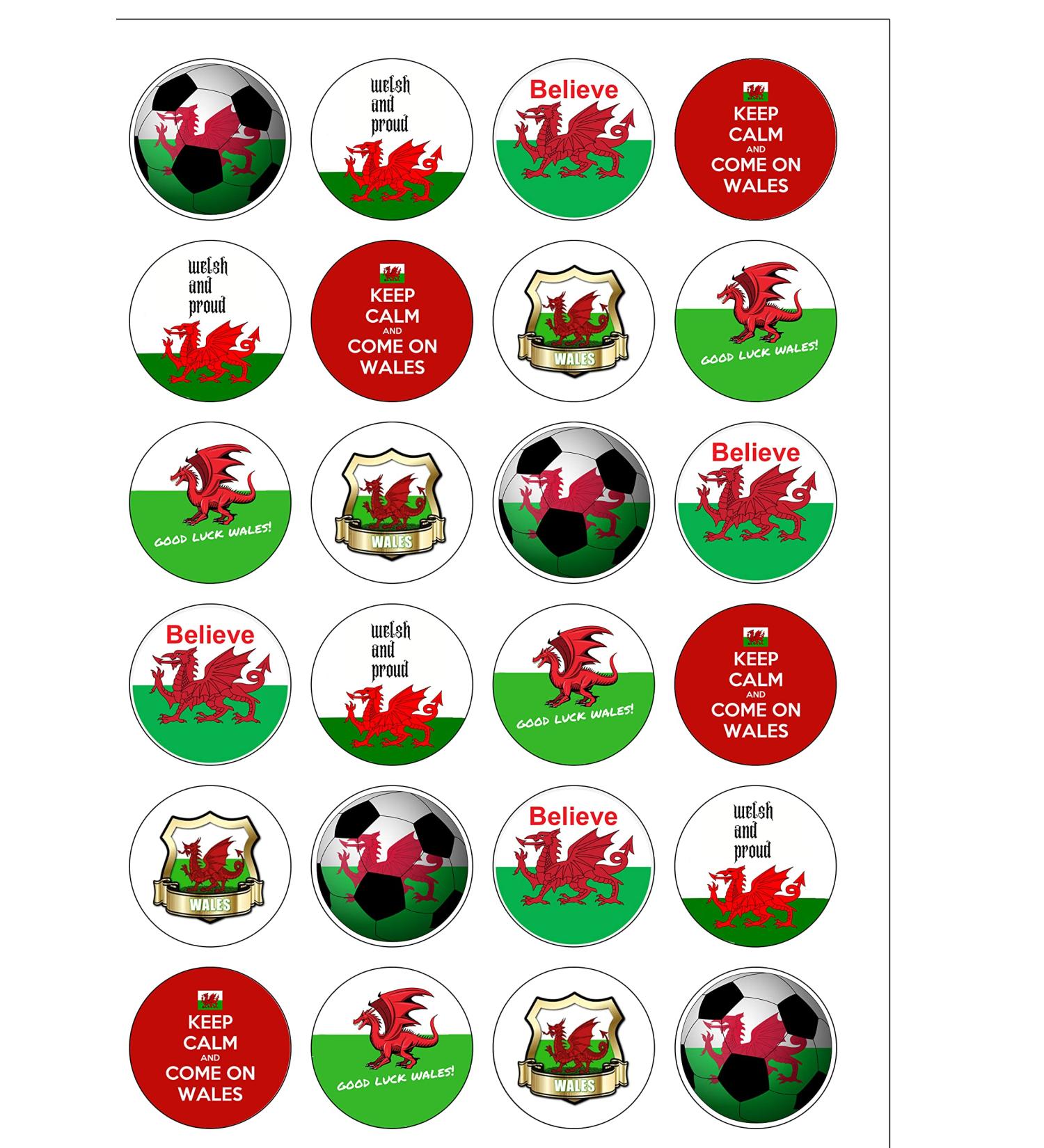 24 Precut Round Wales Welsh Football Rugby Sport Edible Wafer paper Cake Cupcake Toppers