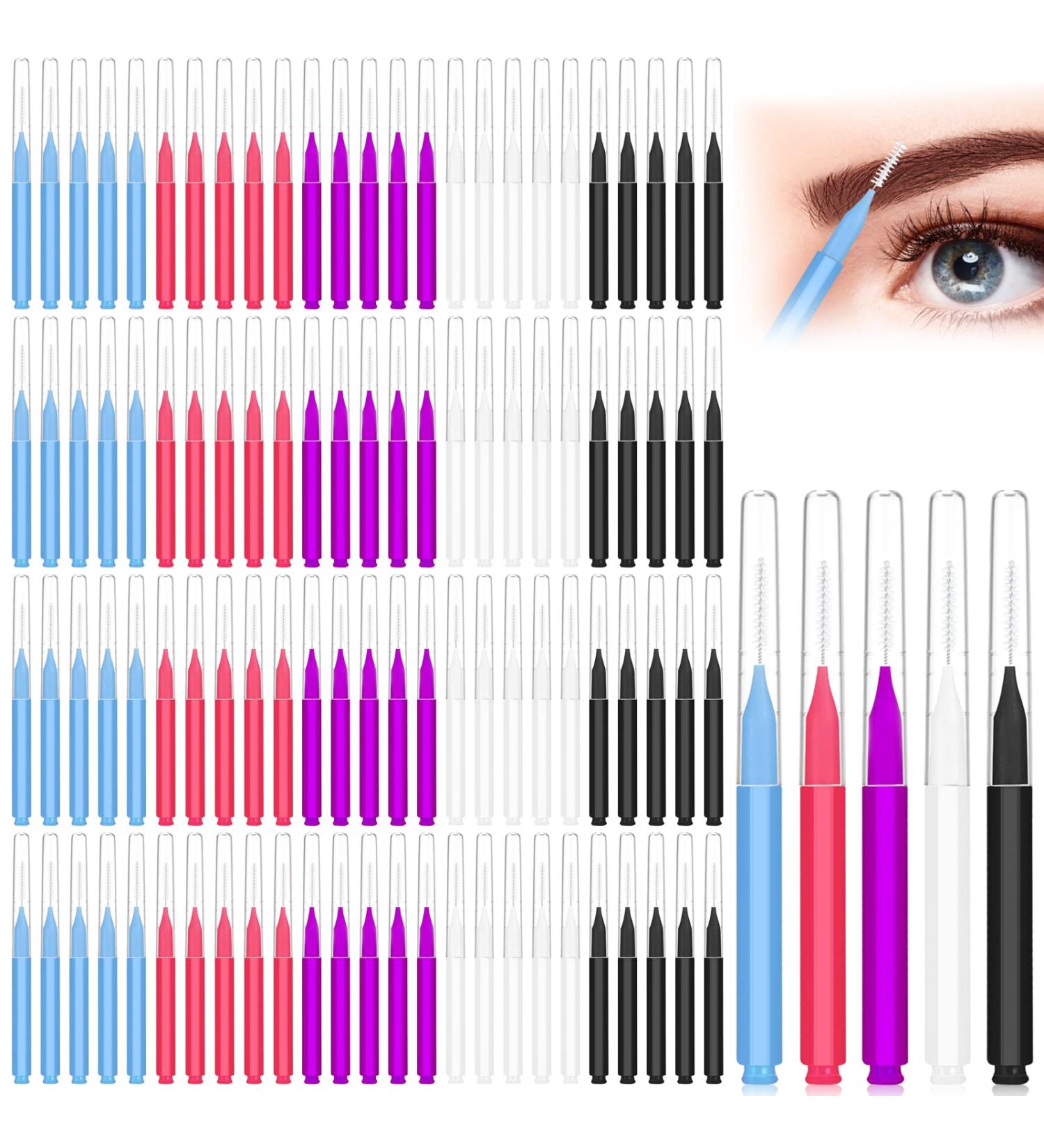 100Pcs Micro Eyebrow & Eyelash Comb Brush with Cap - Multifunctional Brow Lamination Spoolies for Eyebrows - Portable Brow Brushes for Extensions (5 Colors) - Buy Online on GoSupps.com