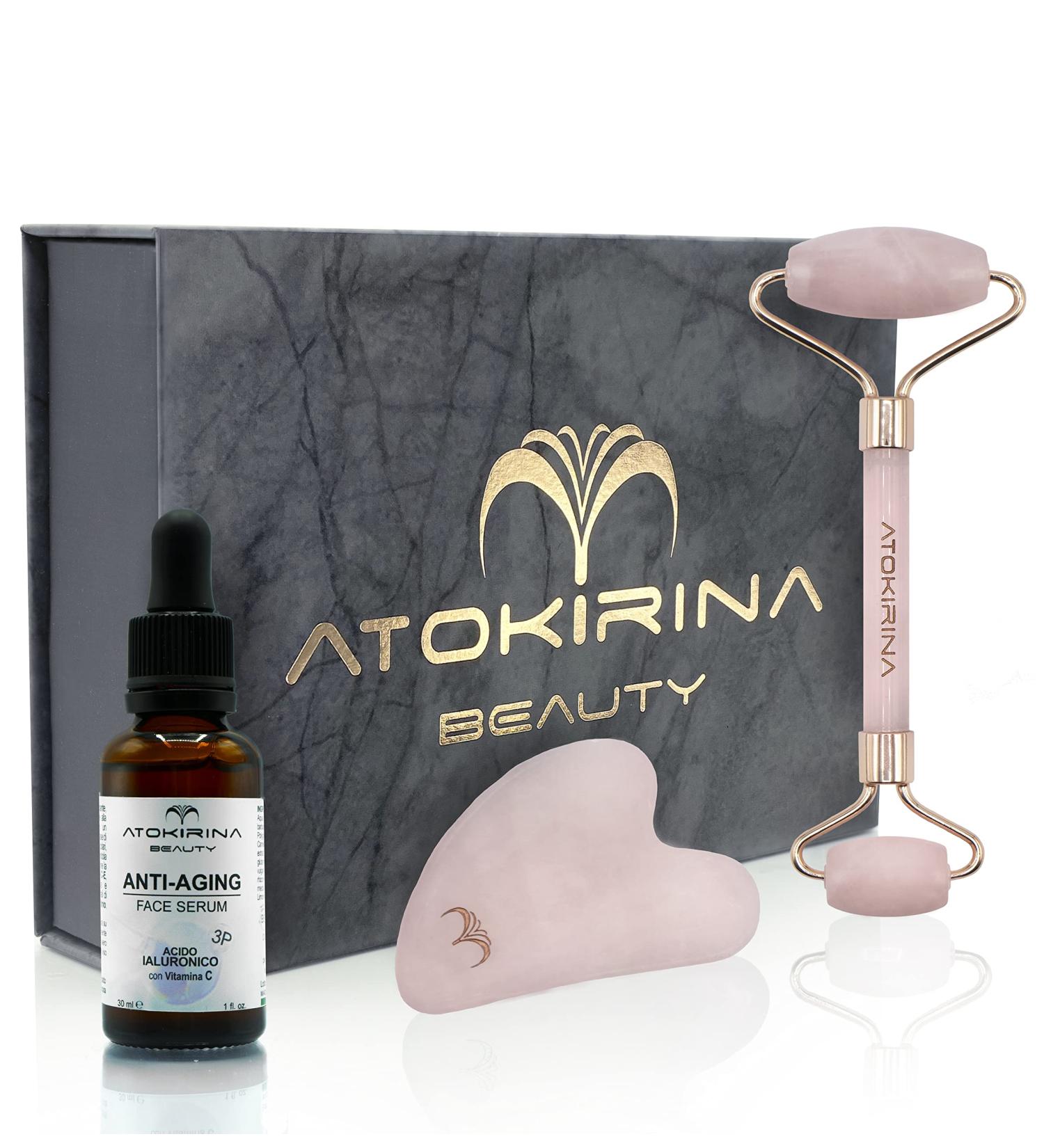  ATOKIRINA ATOKIRINA Beauty Kit Anti-Ageing Anti-Wrinkle Rose Quartz Roller and Gua Sha with Concentrated Serum Hyaluronic Acid 3P Natural Stones for Face Massage Eyes and Cleavage Made in Italy - Buy Online on GoSupps.com