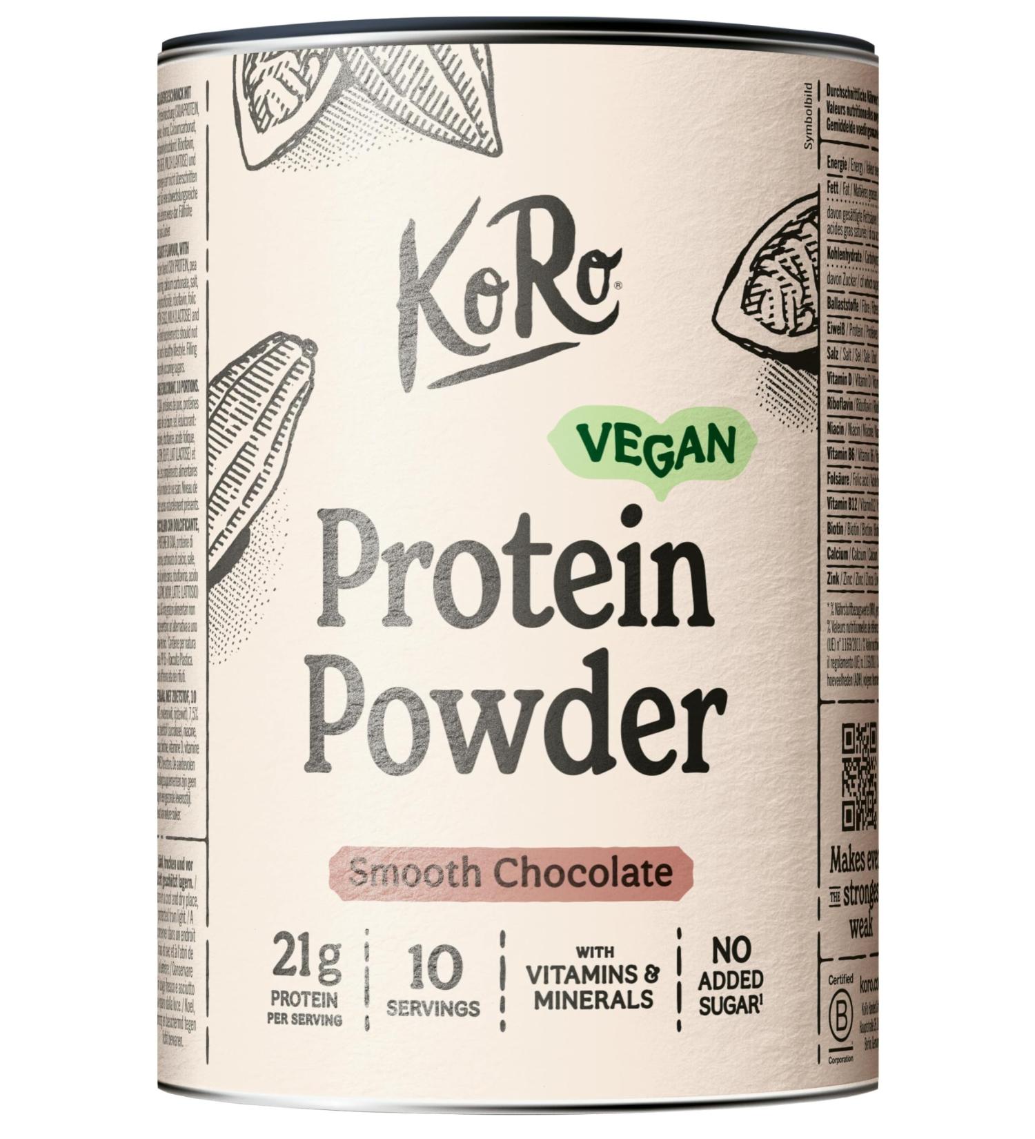  KoRo KoRo - Vegan Chocolate Flavor Protein Powder 300g - Rice Pea and Soy Protein - Creamy and Sweet Taste - Rich - Buy Online on GoSupps.com