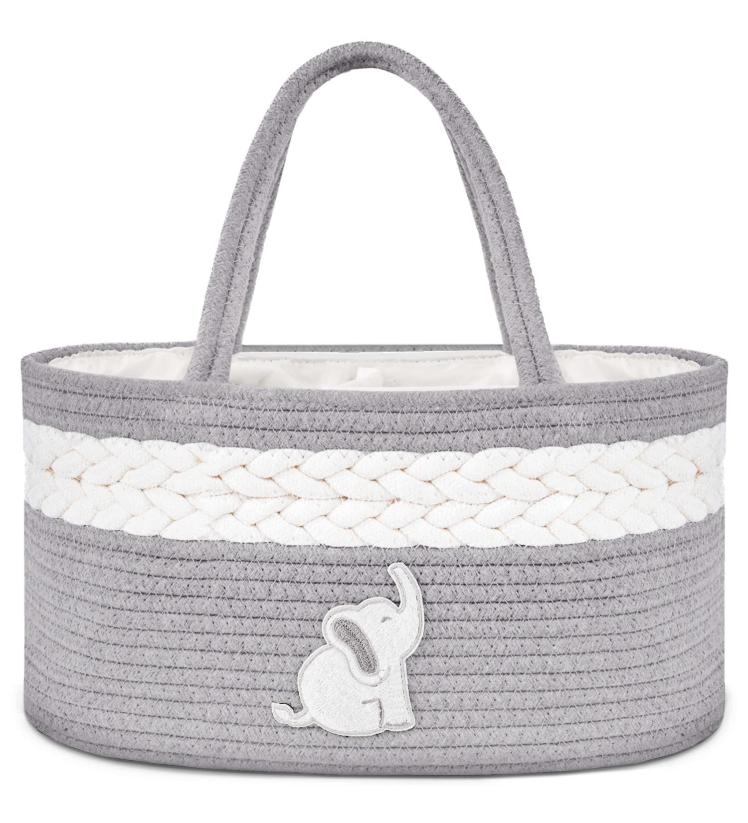 Cradle Star Diaper Caddy Organizer - 100% Cotton Rope Baby Basket with Compartments - Elephant Gray - Buy Online on GoSupps.com