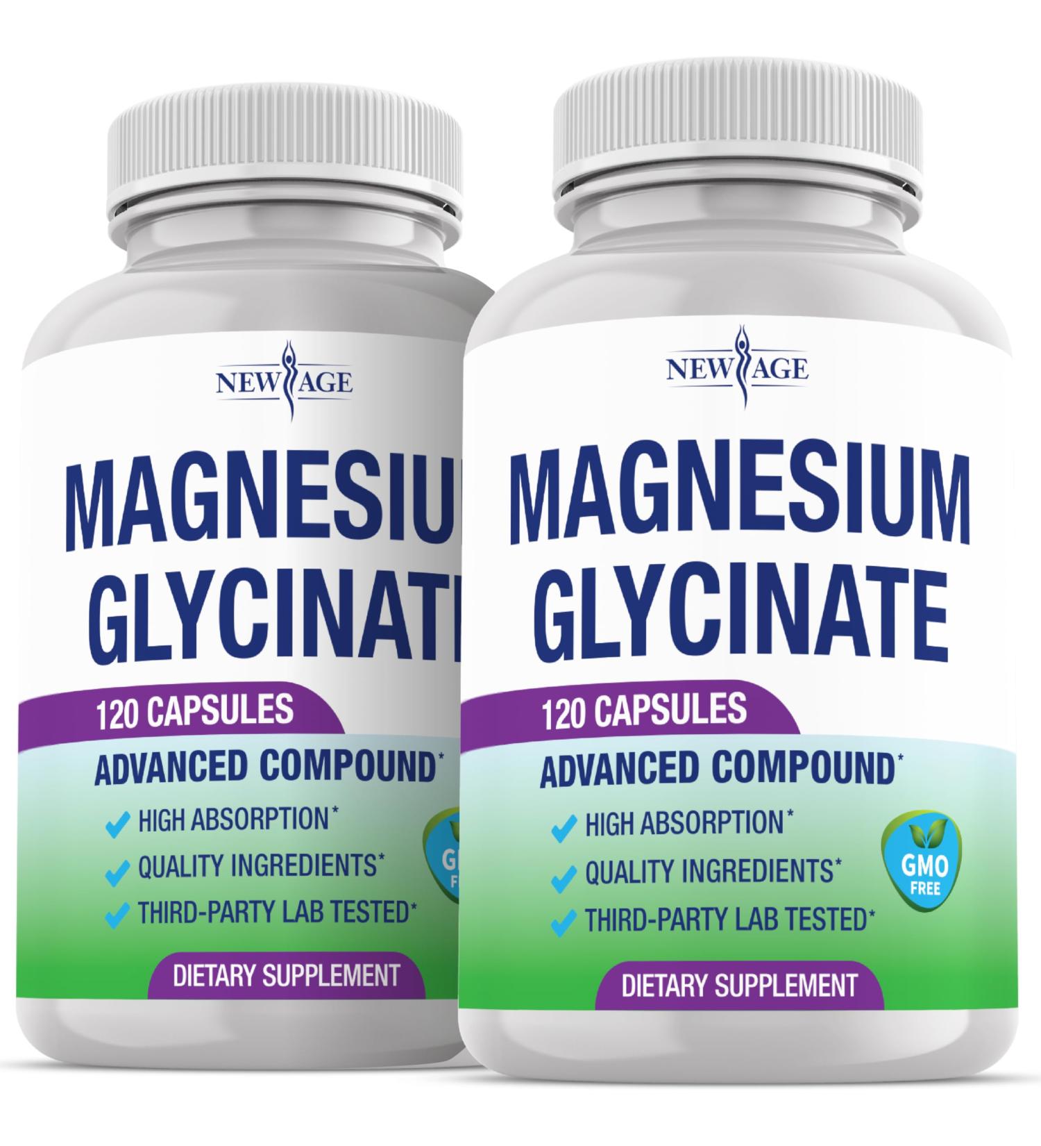 Magnesium Glycinate 500mg | 90mg Elemental Magnesium Supplement- High Absorption, Non Buffered, Non-GMO & No Gluten - Muscle & Bone Health - 240 Vegan Capsules 120 Count (Pack of 2) - Buy Online on GoSupps.com