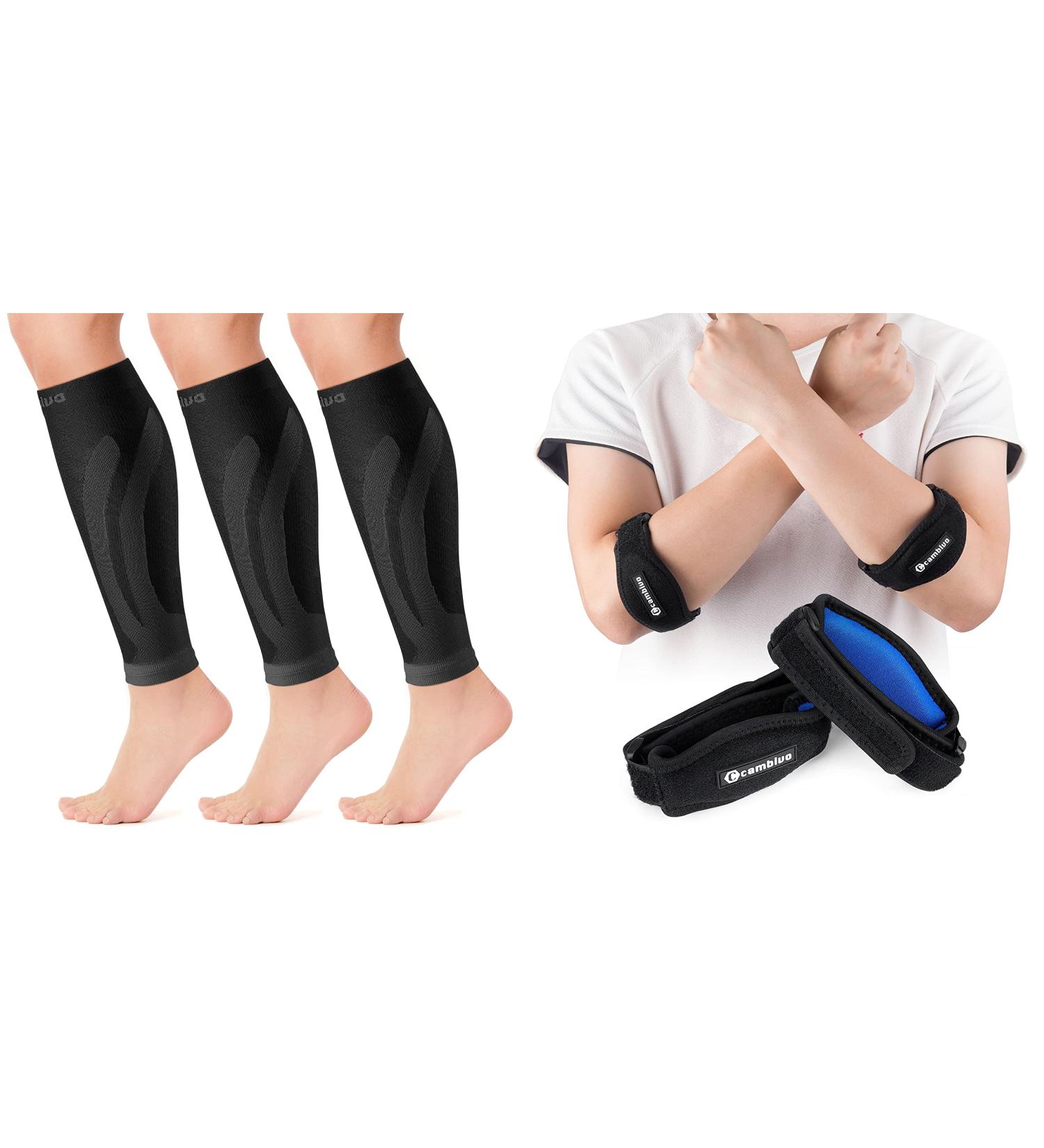 CAMBIVO Calf Compression Sleeve for Women and Men - 3 Pairs | Tennis Elbow Brace 2 Pack for Pain Relief - Buy Online on GoSupps.com