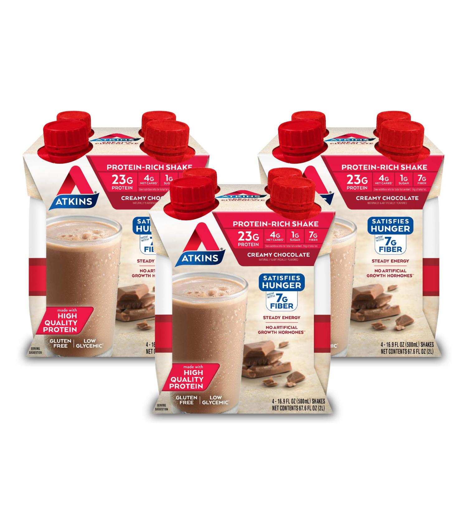 Atkins Meal Size Creamy Chocolate Protein-Rich Shake 16.9 Fl Oz (Pack of 12) - Keto-Friendly, Gluten Free, Protein-Packed - Buy Online on GoSupps.com