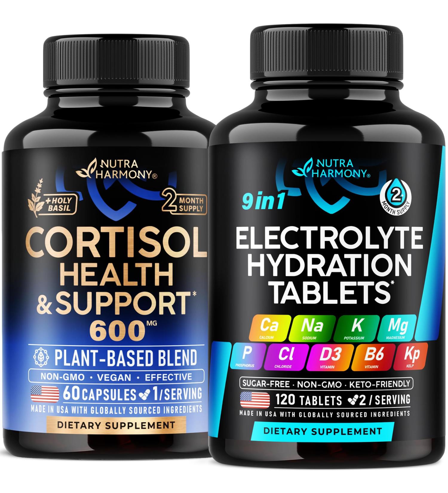 NUTRAHARMONY Cortisol Support Capsules & Electrolyte Tablets with Magnesium