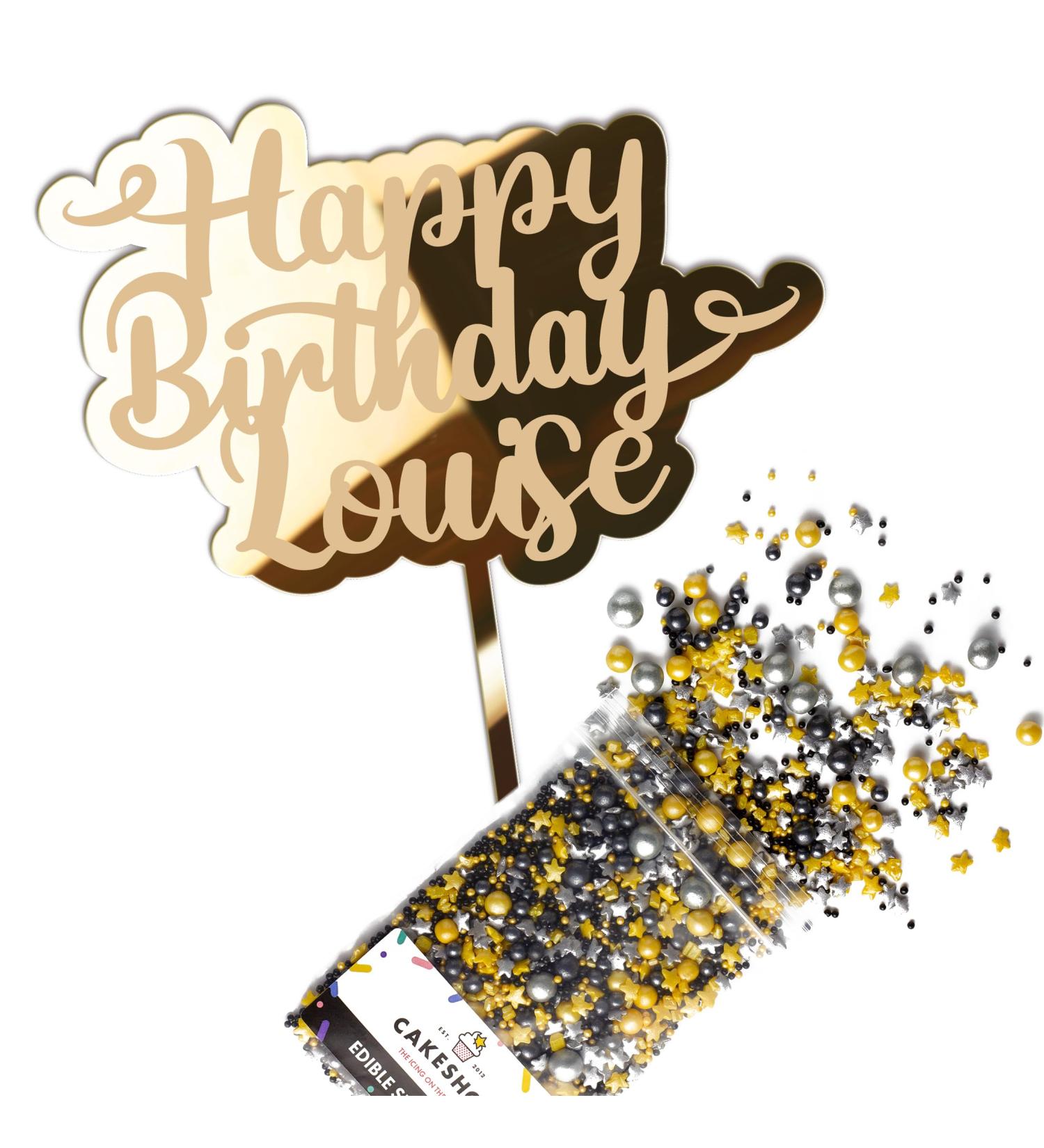 Cakeshop Cake Decoration Pack | Happy Birthday Premium 3mm Mirror Acrylic Plastic Cake Topper Sign & 25g Party Pack of Cake Sugar Sprinkles | Custom Name Cake Decorations (Gold) Non-Prime Mirror Acrylic: Gold - Buy Online on GoSupps.com