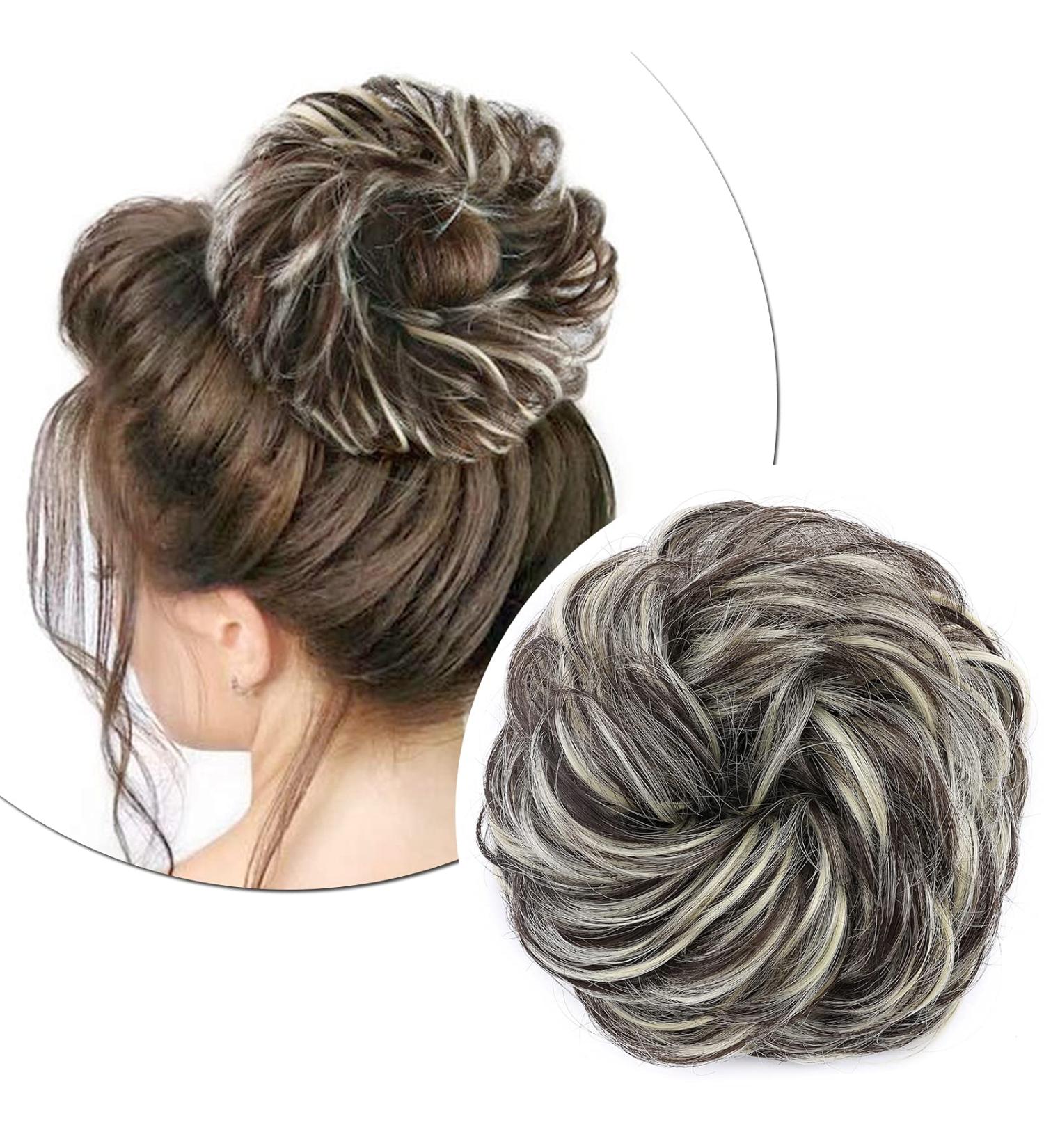 Thick Synthetic Hair Bun Extensions - Medium Brown mix Bleach Blonde - 45g | Updo Scrunchies for Women - Buy Online on GoSupps.com