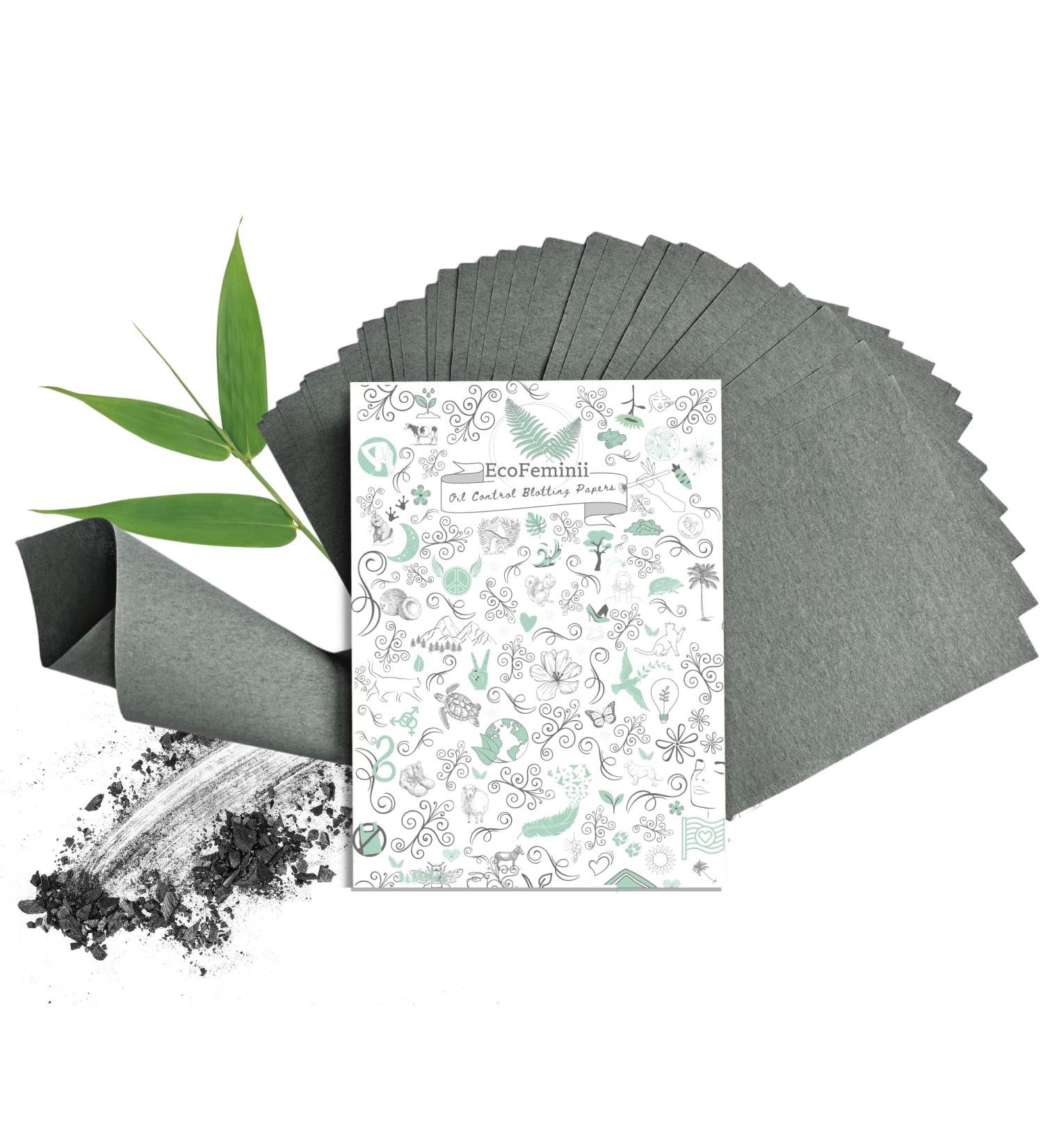 EcoFeminii Limited Edition Oil Control Blotting Sheets-100 pcs Natural Papers for Clear Clean and Matte Skin-Added Charcoal for Absorbency-Removal of Facial Oil Sebum & Grease (Medium (6cm x 9cm)) - Buy Online on GoSupps.com