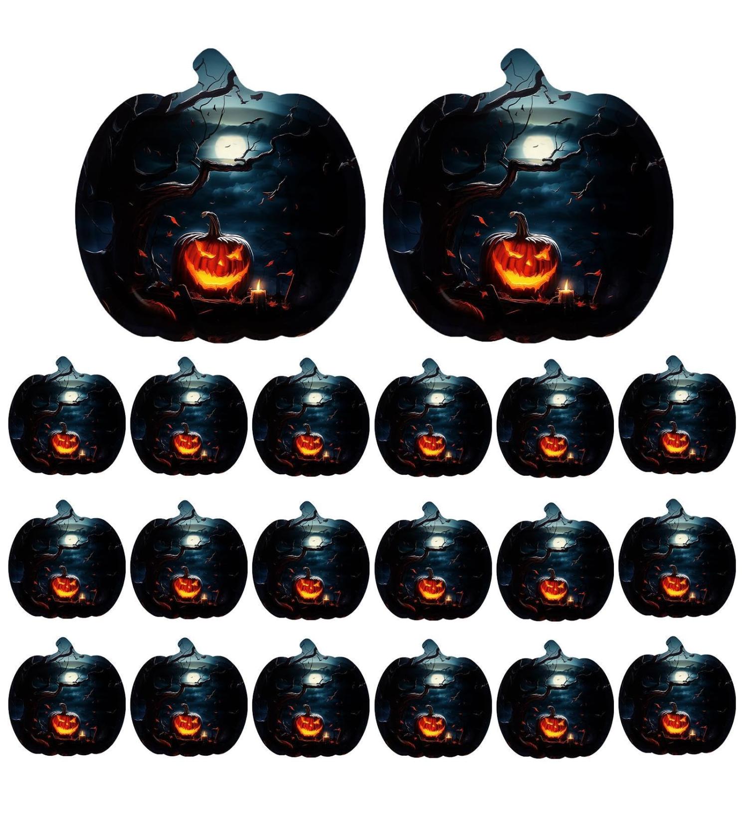 Fovolat Pumpkin Halloween Plates | Black Scary Pumpkin Paper Plates - 9Inch Pumpkin Shaped Dinner Platter Supplies for Autumn Tableware for Candy Treat Cake Snack - Buy Online on GoSupps.com