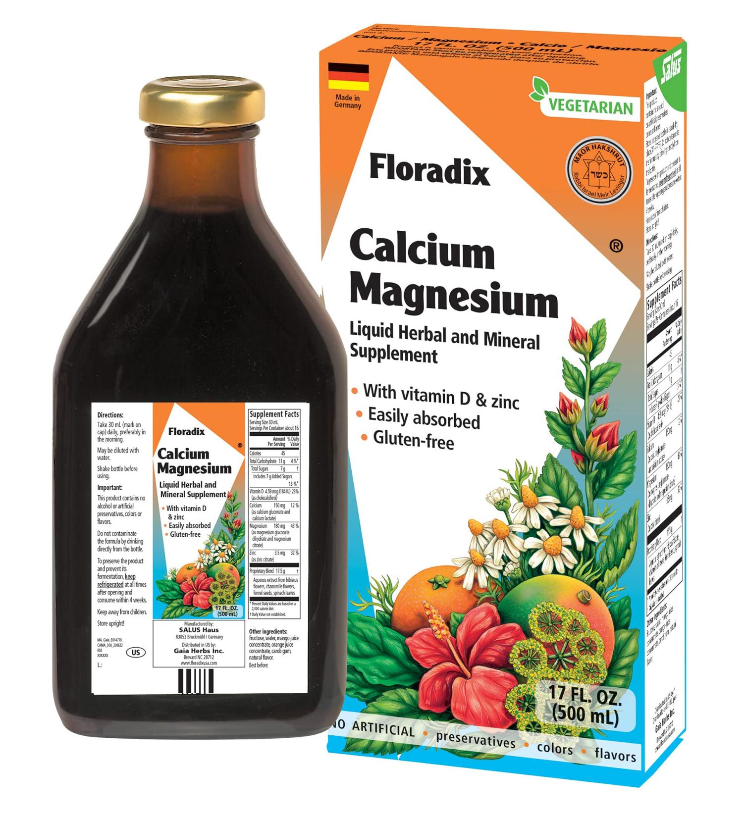 Buy Flora Floradix Calcium-Magnesium 17 fl oz (500 ml) - Natural Bone Support Supplement - Buy Online on GoSupps.com