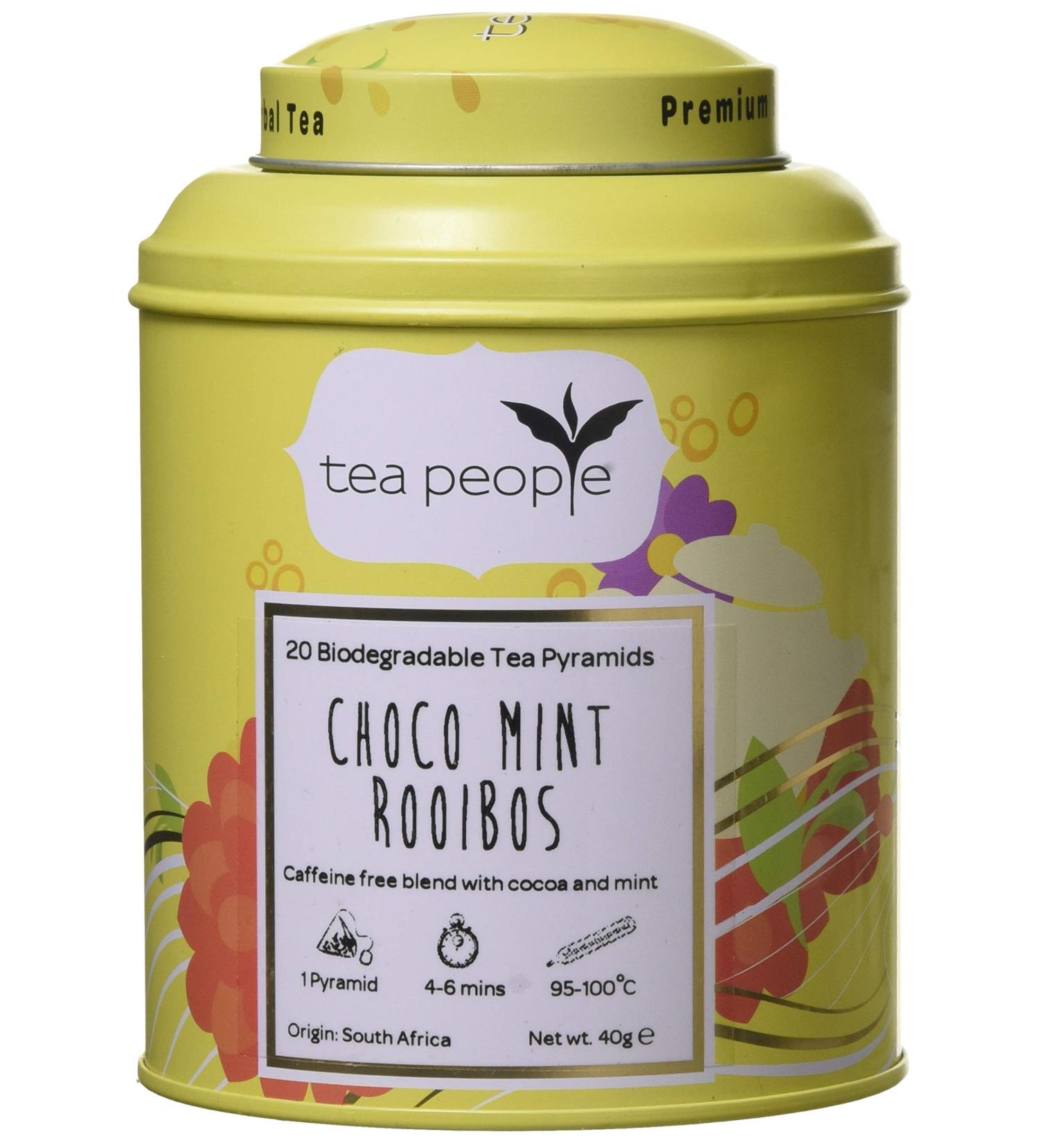 Tea People Choco Mint Rooibos Tea Pyramids - 20 Count Tin Caddy | Chocolate Mint Rooibos Tea Bags - Buy Online on GoSupps.com