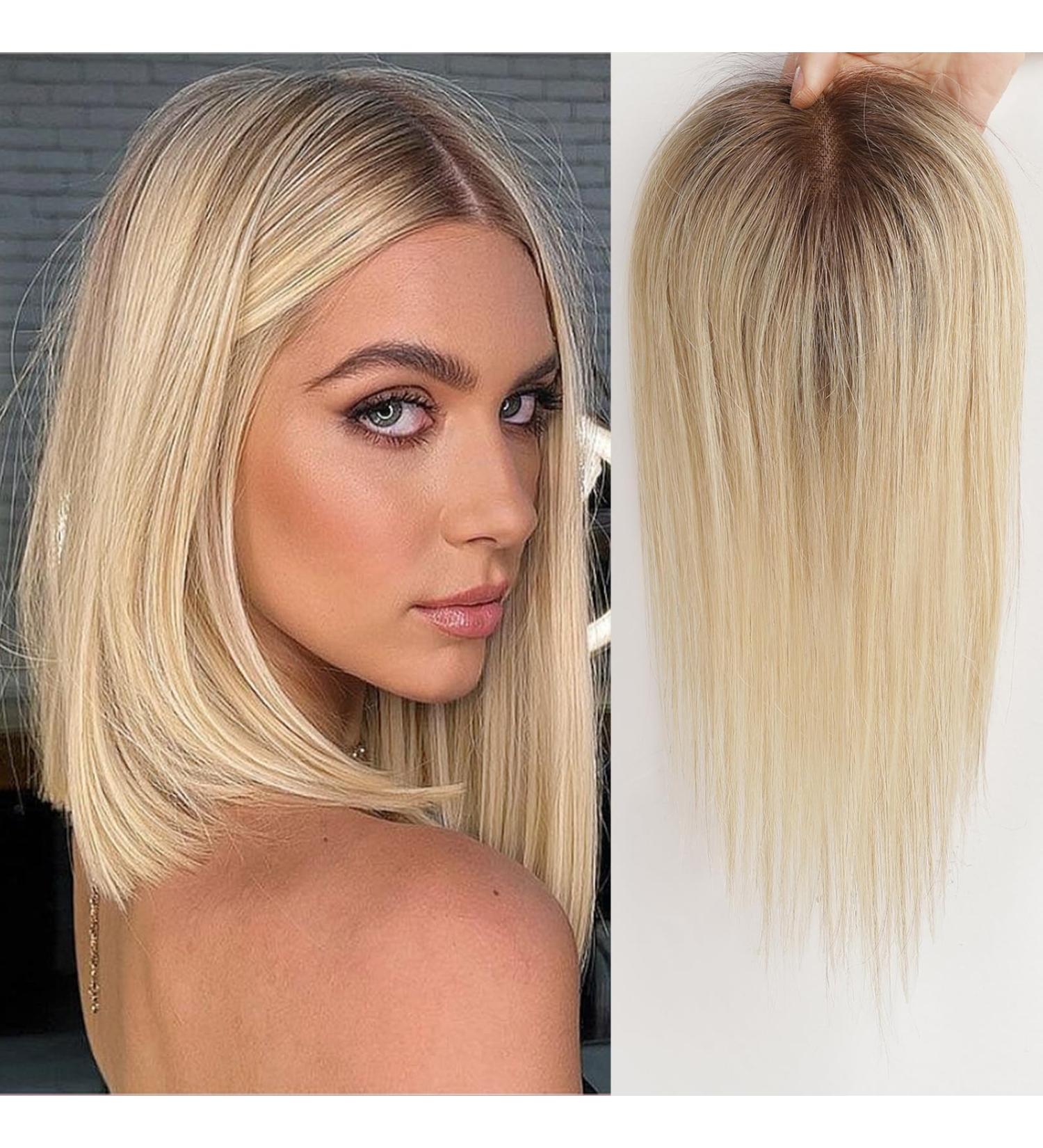 EMMOR Hair Topper For Women 100% Remy Human Hair For Women With Thinning Hair Loss Cover Gray Hair Three Clips on Topper 3.5in 4in Hand-Tied 12 inch Ombre Light Blonde - Buy Online on GoSupps.com