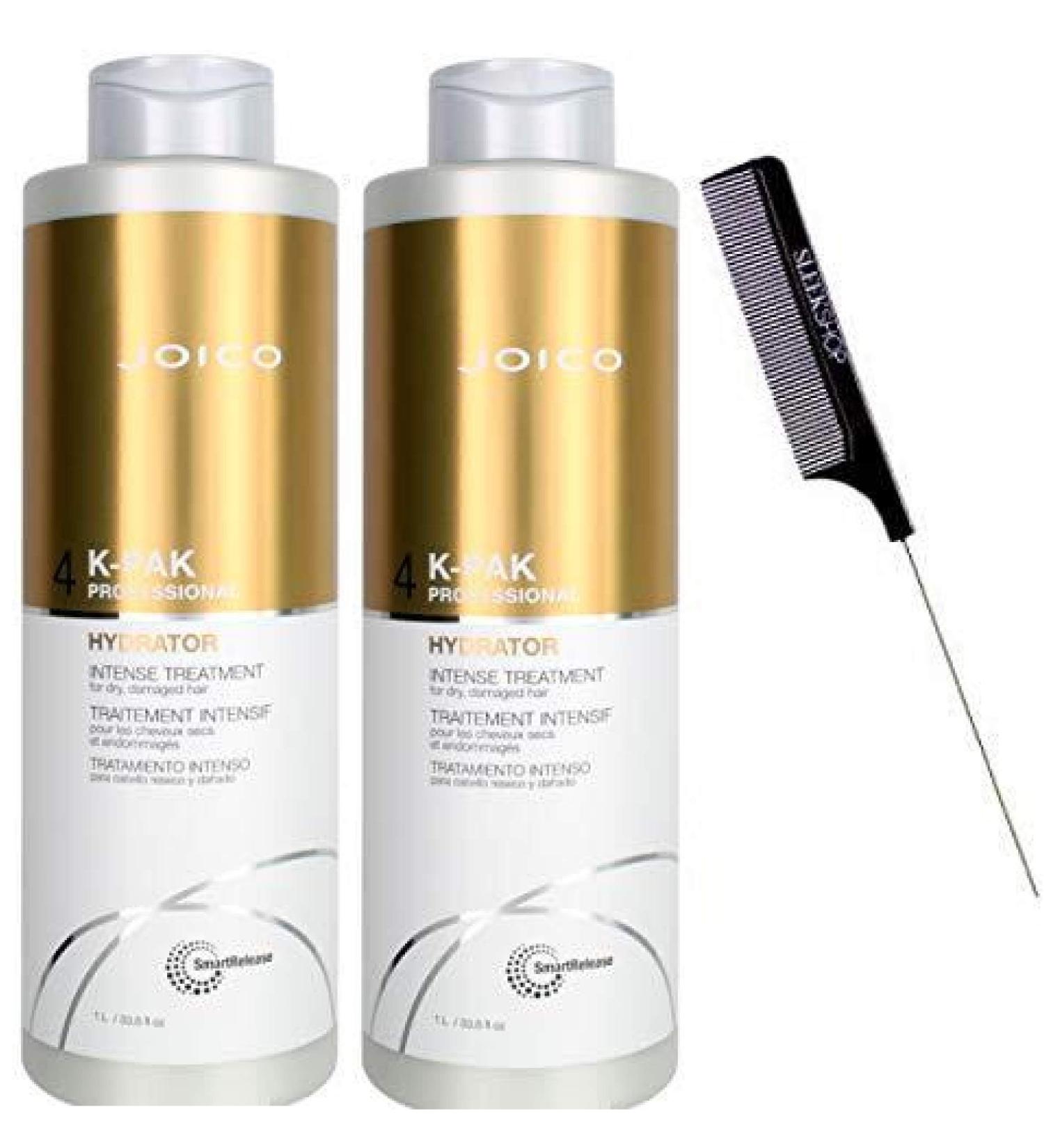treatment JOlCO K-PAK INTENSE HYDRATOR Treatment for Dry Damaged Hair (with Sleek Steel Pin Tail Comb) Bio-Advanced Peptide Complex (XL 33.8 oz / 1000 ml LITER (PACK OF 2))